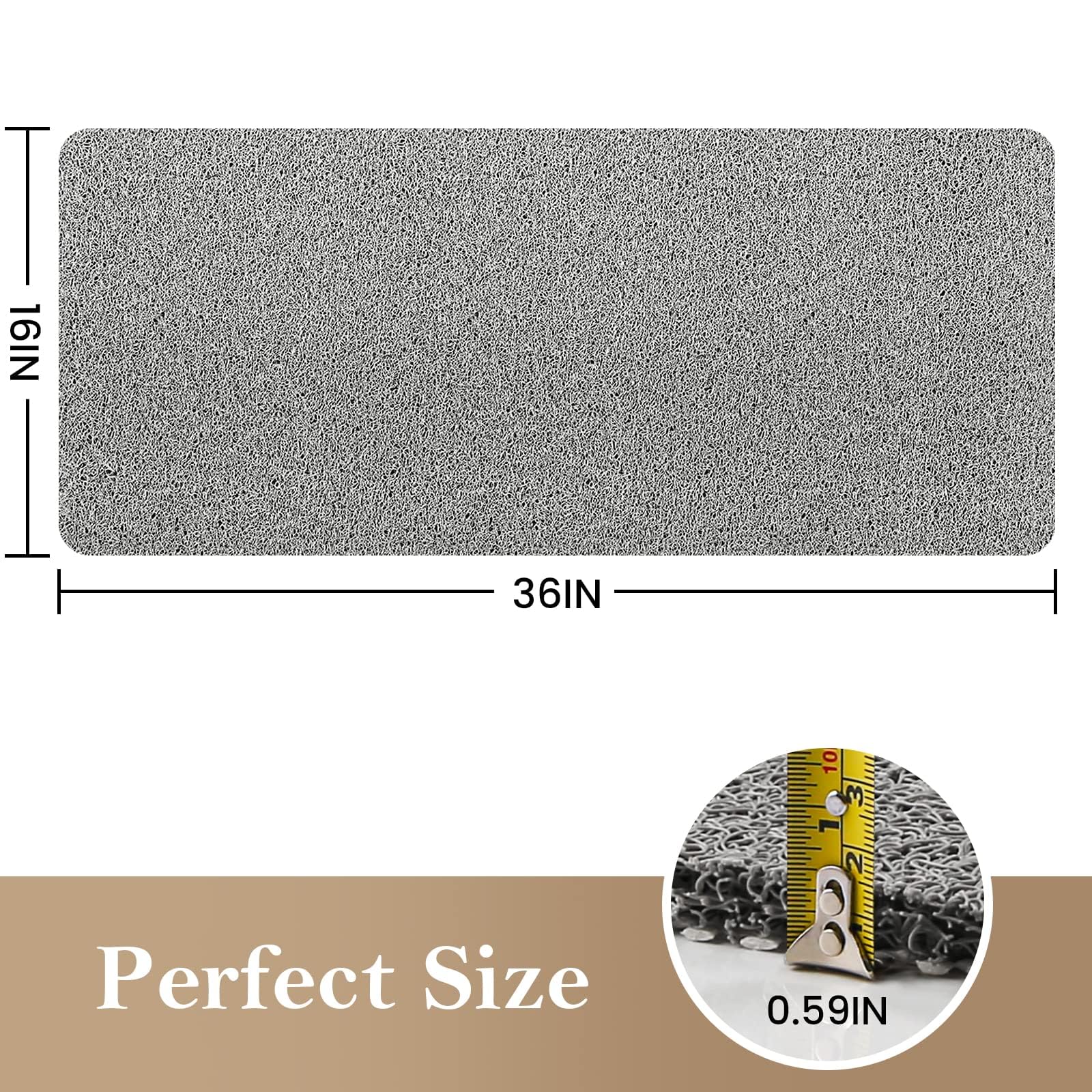 PVC Loofah Shower/Bathtub Mat Non-Slip, 24x16 inch, Soft Tub Mat with Drain, for Tub and Bathroom,Quick Drying,Grey