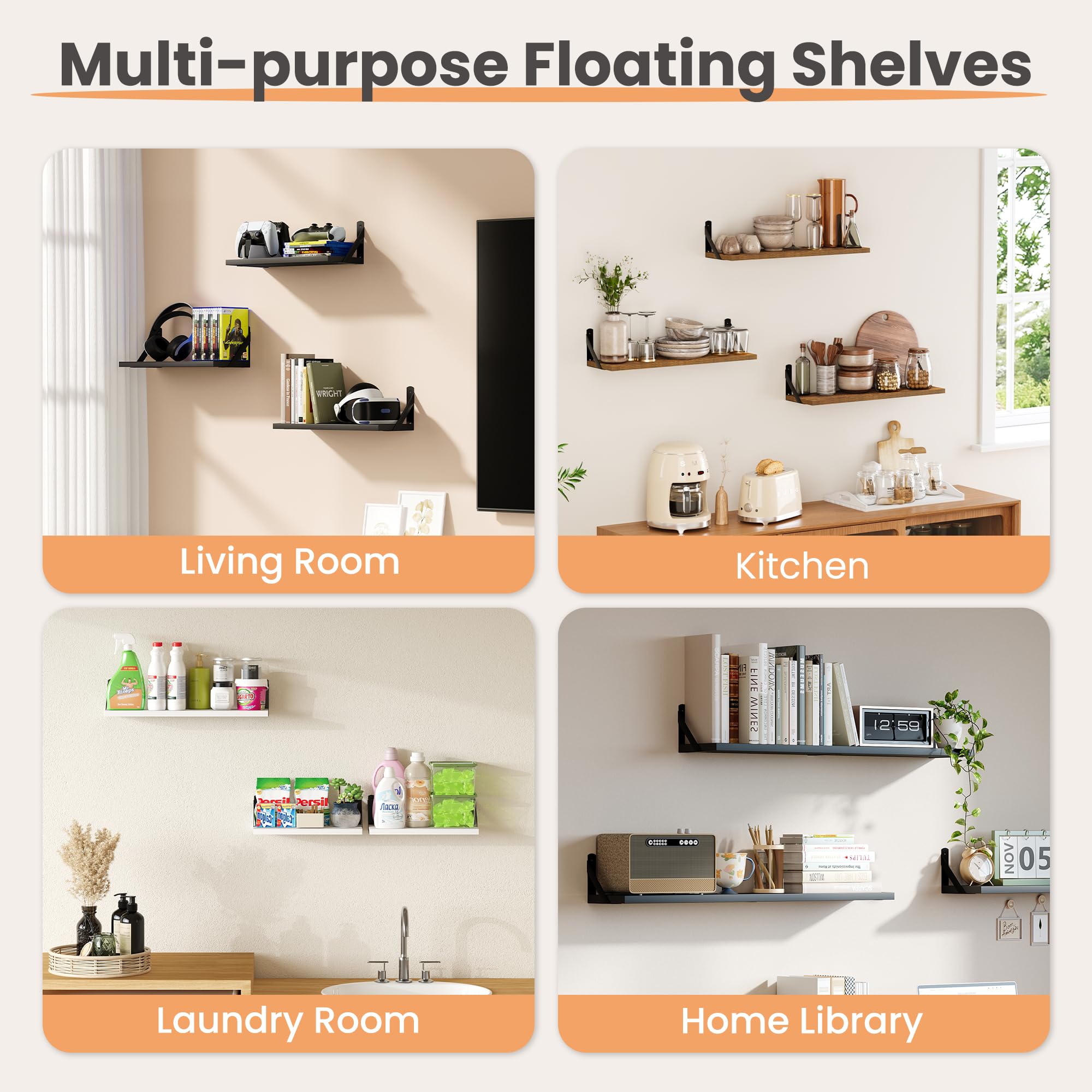upsimples Floating Book Shelves for Wall, 15.7 Inches Wood Shelves for Living Room, Bathroom, Bedroom, Kitchen Storage and Decoration, White