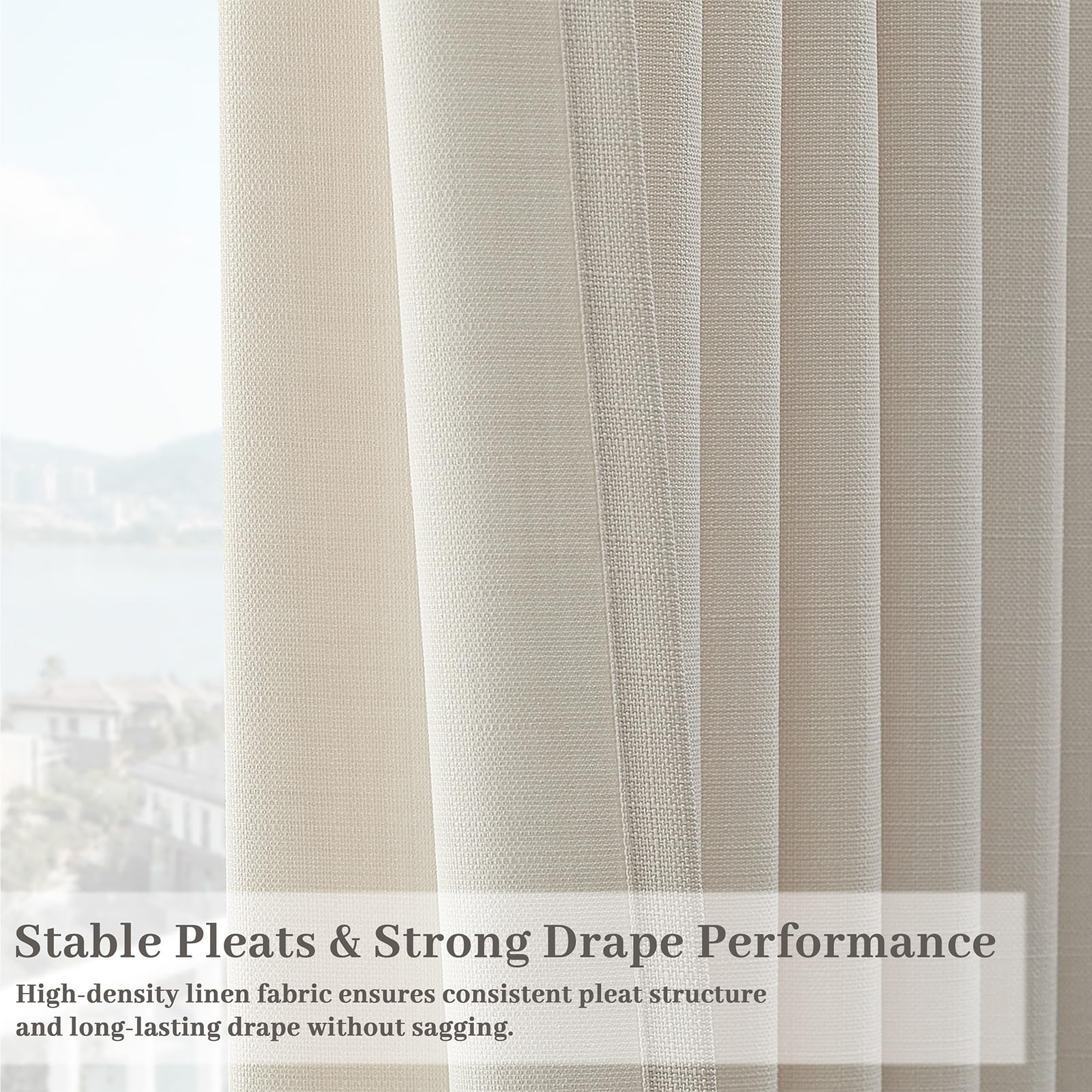Pinch Pleated Linen Curtains 96 Inches Extra Long Olive Green Drapes, Thick Linen Light Filtering Memory Trained Pleat Curtain for Living Room and Bedroom Privacy 2 Panels Texture with Back Tab