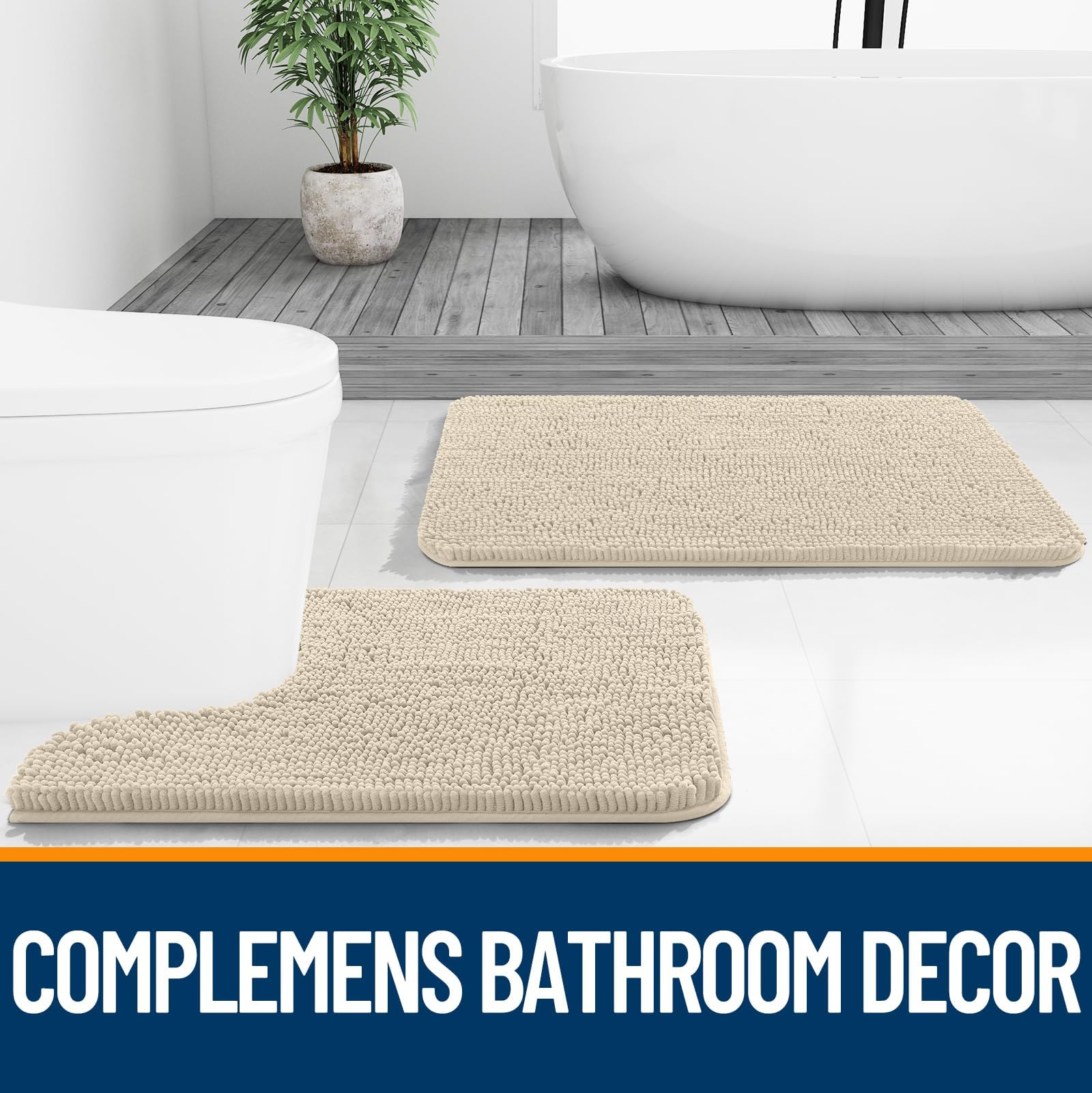OLANLY Bathroom Rugs Sets 3 Piece, Soft Absorbent Chenille Bath Mats and U-Shaped Contour Toilet Rug, Quick Dry, Home Decor Accessories, Bath Mat Set for Bathroom (30"x20"+24"x16"+24"x20", Grey)