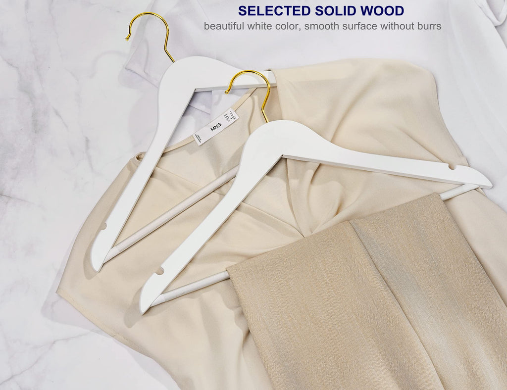 Amber Home 30 Pack Wooden Coat Hangers, Natural Wood Suit Hangers with Non-Slip Pant Bar, Clothes Hangers for Closet Organization, Shirts, Jackets, Dresses, and Pants (Natural, 30)