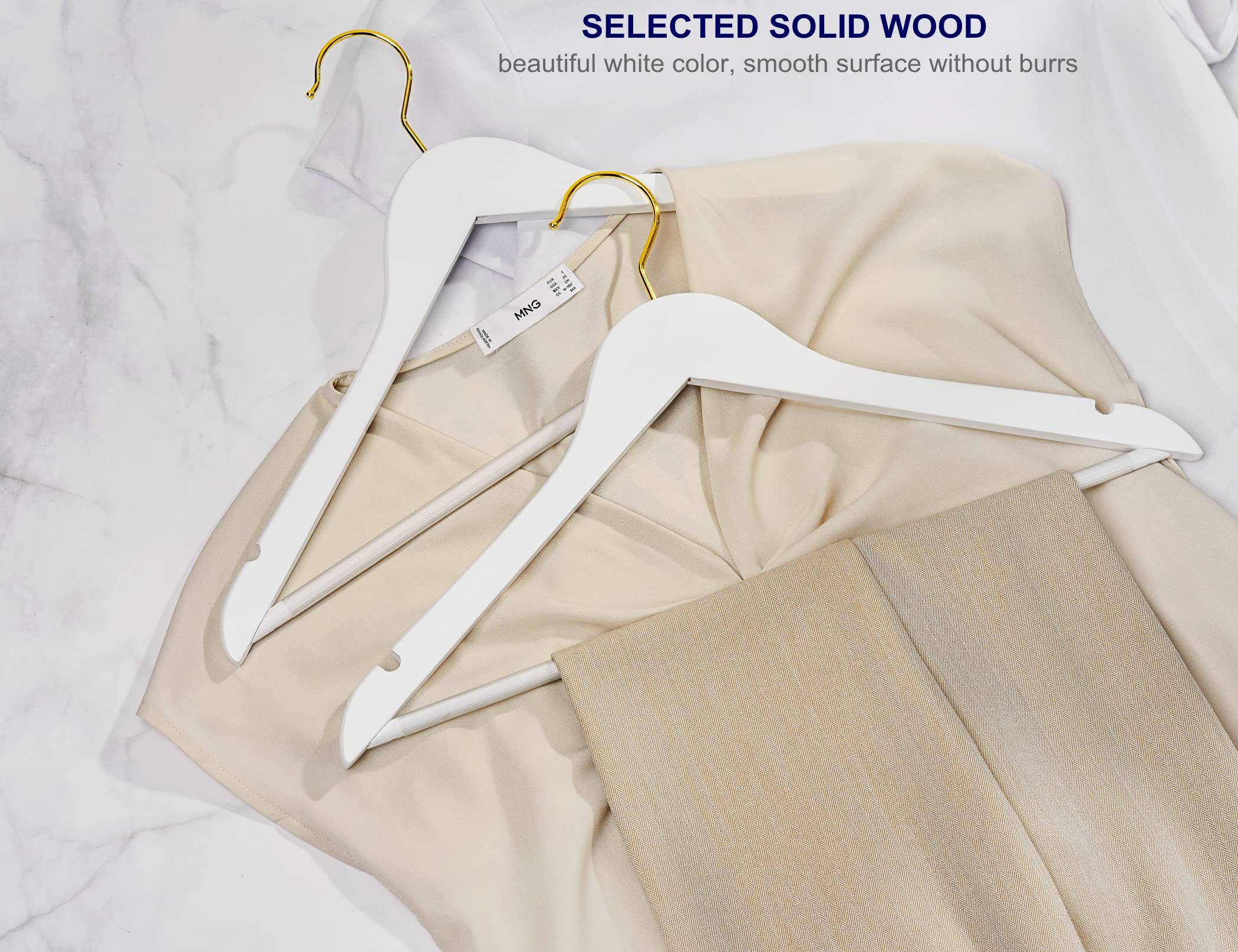 Amber Home 30 Pack Wooden Coat Hangers, Natural Wood Suit Hangers with Non-Slip Pant Bar, Clothes Hangers for Closet Organization, Shirts, Jackets, Dresses, and Pants (Natural, 30)