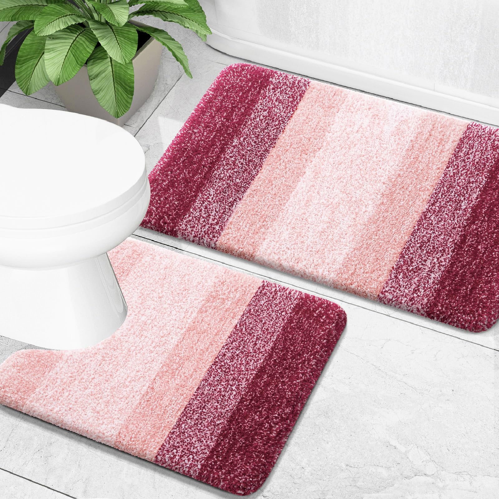 OLANLY Bathroom Rug Set 2 Piece, Soft Absorbent Microfiber Bath Mats and U-Shaped Contour Toilet Rug, Non-Slip, Machine Wash Dry, Plush Shaggy Bath Mats for Bathroom (24"x16"+24"x20", Grey)
