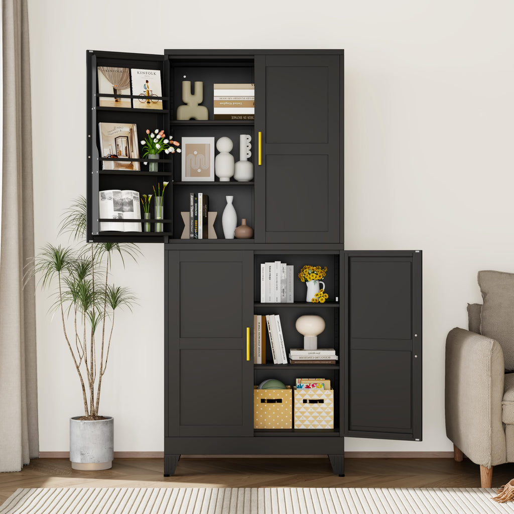 GAIOUS Metal Pantry Cabinet, Kitchen Pantry Storage Cabinets with 2 Door and 3 Adjustable Shelves, White Kitchen Pantry Cabinet, Freestanding Cupboard for Dining Room Living Room Bathroom