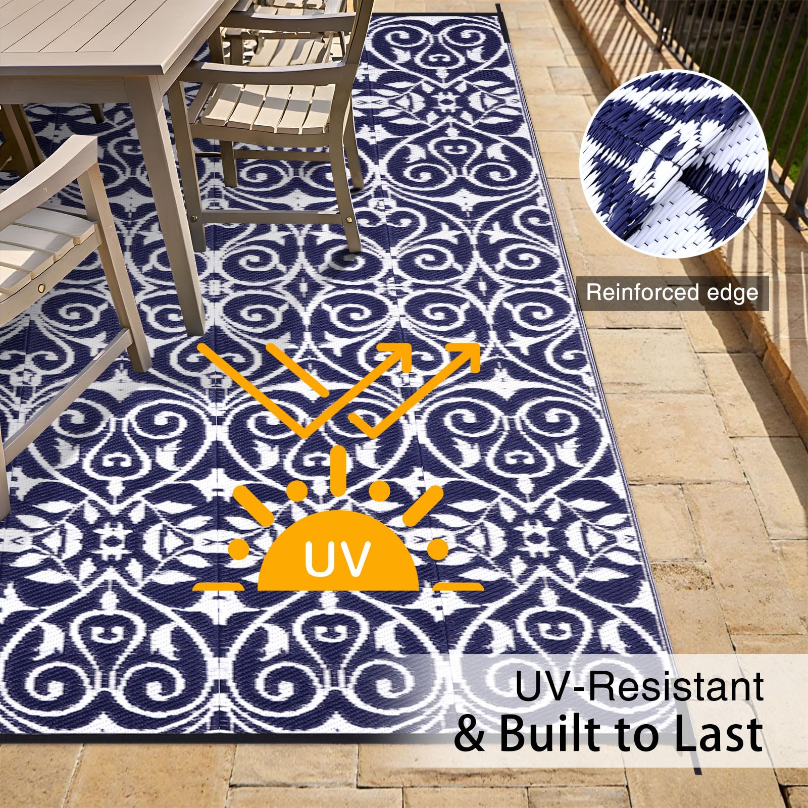 OLANLY Outdoor Rug 5x8 ft Waterproof, Reversible Outdoor Plastic Straw Rug, RV Mat, Indoor Outdoor Carpet Clearance for Patio, Camping, Balcony, Deck, Backyard, Grey & White