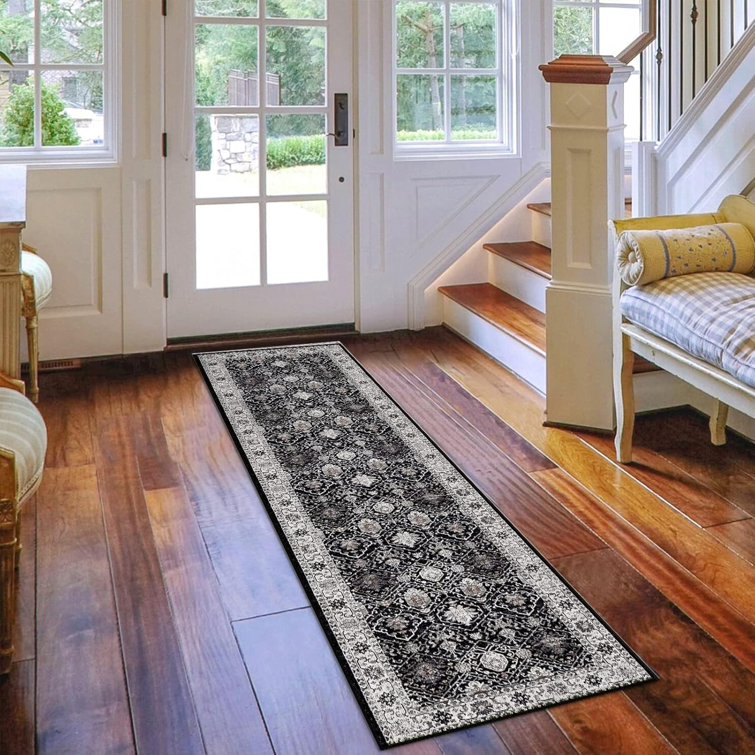 Washable 2x3 Entryway Area Rug - Neutral Kitchen Rug Runner Vintage Soft Floor Mat Non Slip Indoor Farmhouse Carpet for Bathroom Living Room Bedroom (2 X 3, Beige)