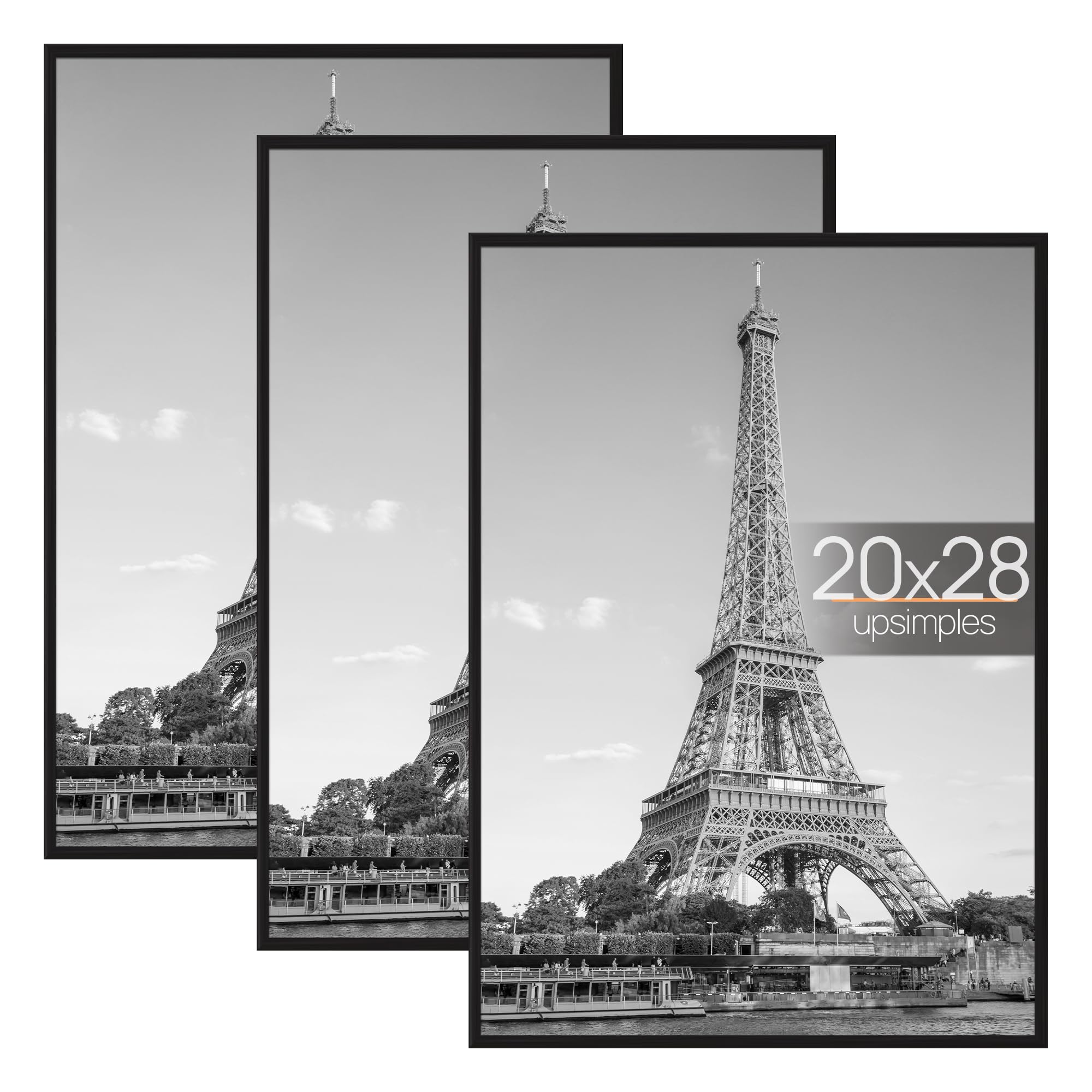 upsimples 12x16 Picture Frame Black 3 Pack, Scratch-Proof Poster Frames 12 x 16 for Photo Gallery - Slide-In Strips, Horizontal or Vertical Wall Mounting