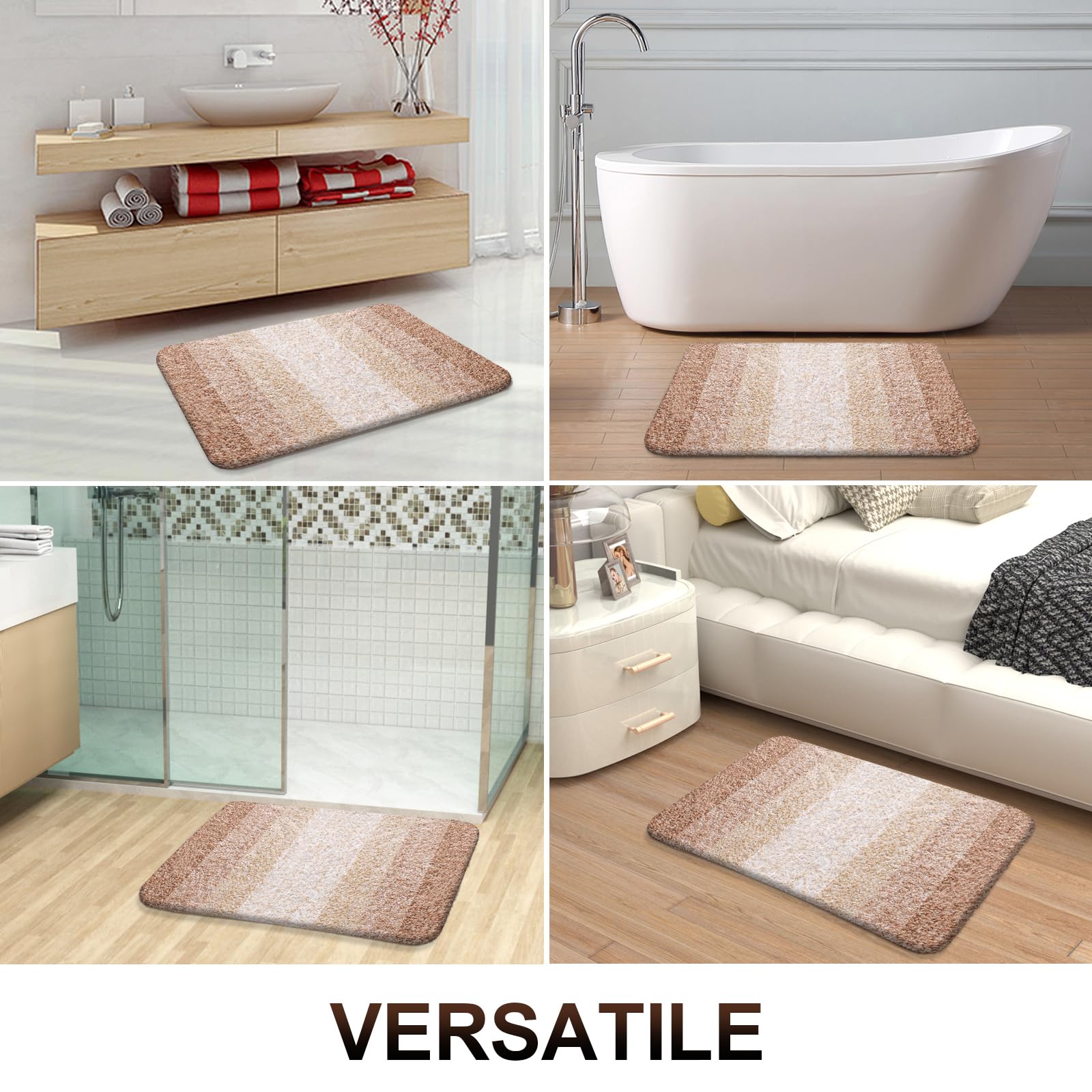 OLANLY Bathroom Rugs Sets 4 piece, Soft Microfiber Absorbent Bath Mat, U-Shaped Contour Toilet Mat and Toilet Lid Cover, Quick Dry, Machine Washable, Toilet Cover and Rug Set for Bathroom, Grey