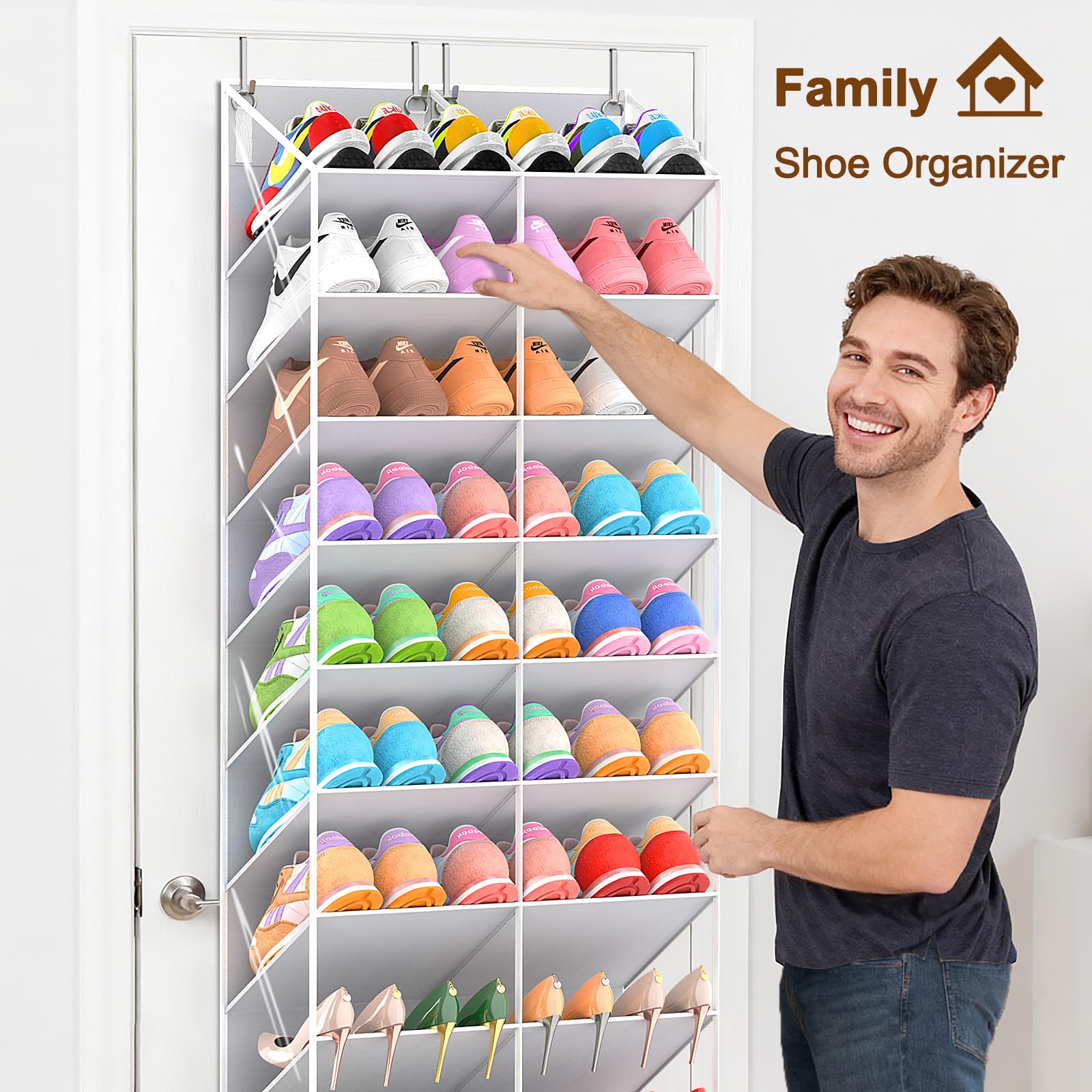 UVIAHOMI 20-30 Pairs Over the Door Shoe Organizer, Clear Pockets Hanging Shoe Storage for Closet, 10-Tier Door Shoes Rack, Handing Shoes Holder Fit All the Family's Sneakers, Boots, Heels, Black