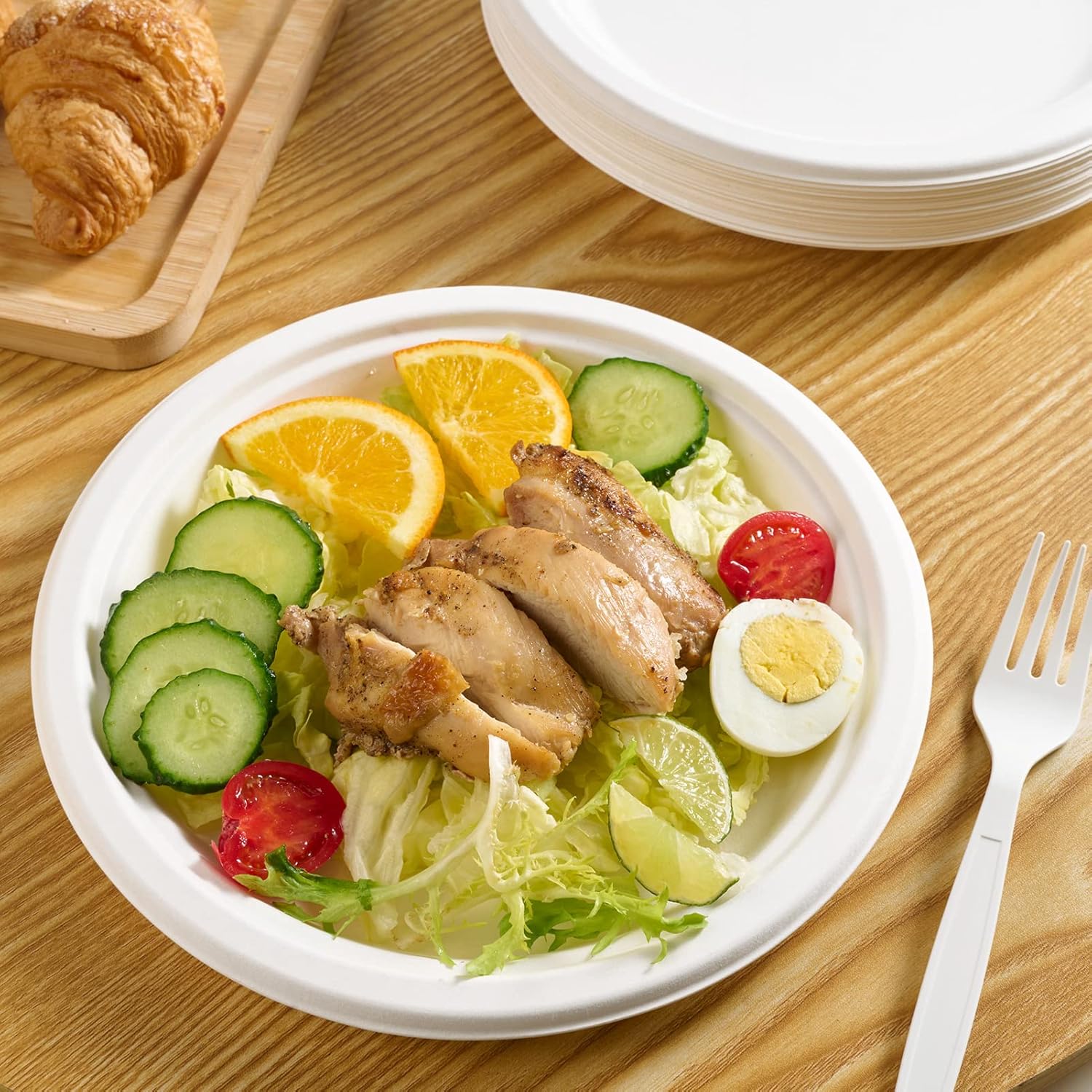 Vplus 500 Pack Compostable Disposable Paper Plates 9 inch and 200 Pack 12 OZ Paper Bowls