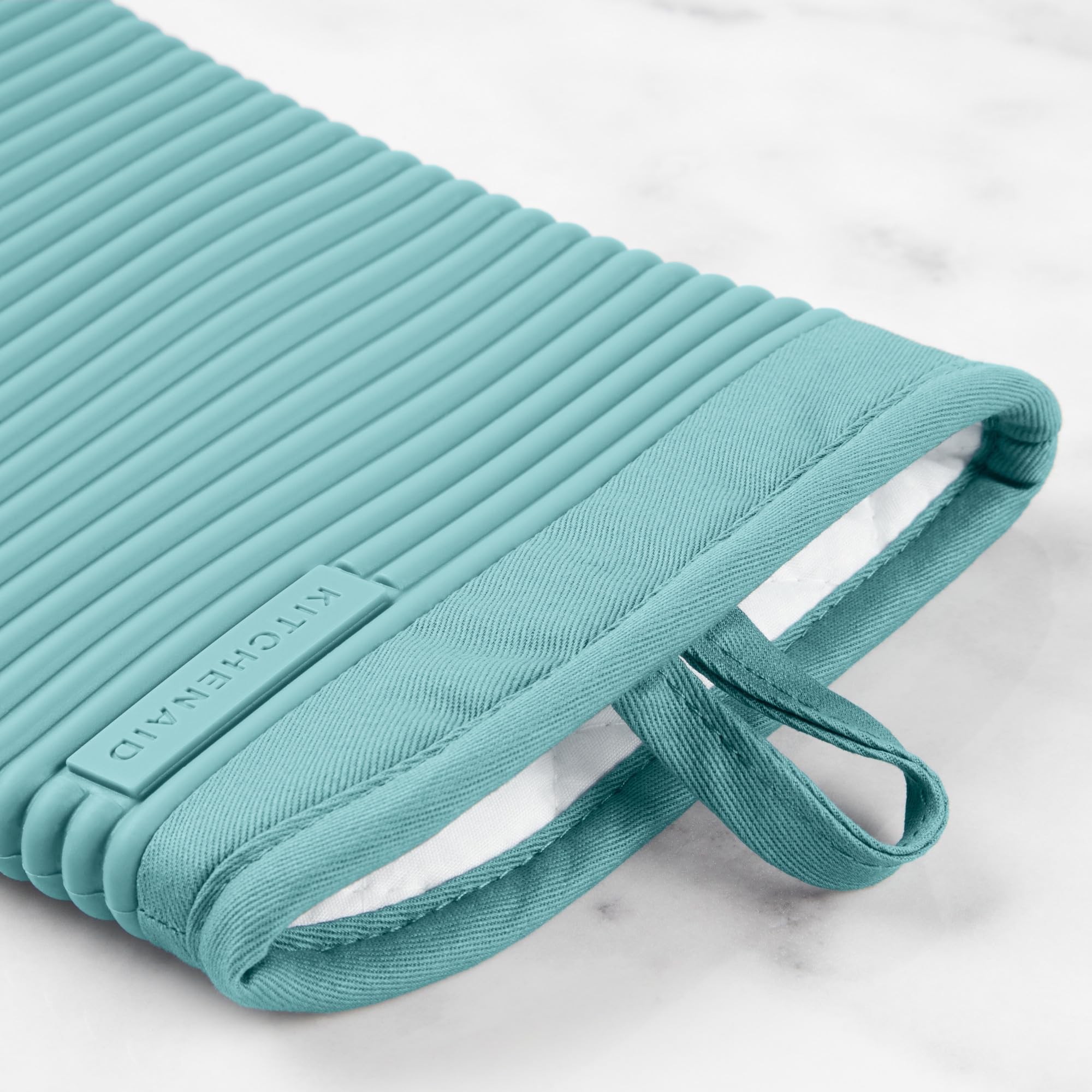 KITCHENAID Ribbed Soft Silicone Oven Mitt 2-Pack Set, 7.5"x13", Milkshake