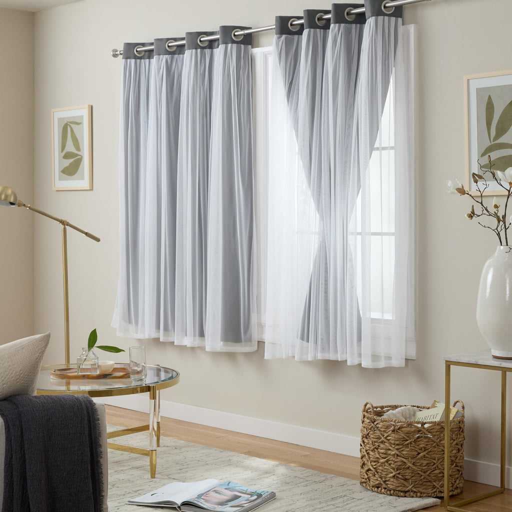 TOWN & COUNTRY LUXE Talia Double Layer Indoor Curtains, Sheer and Room Darkening Blackout, Grommet Top, Energy Efficient, 2-Pack Set, 52"x84", Rose Blush