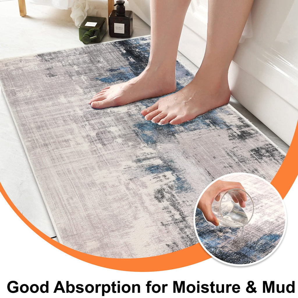 CRISTGEE Door Mat, Front Indoor Door Mat Faux Wool Non-Slip Entryway Rug Absorbent Abstract Throw Rug for Indoor Entrance Hallway Laundry Room, High Traffic Areas, 20X32 Inches, Gray Washable