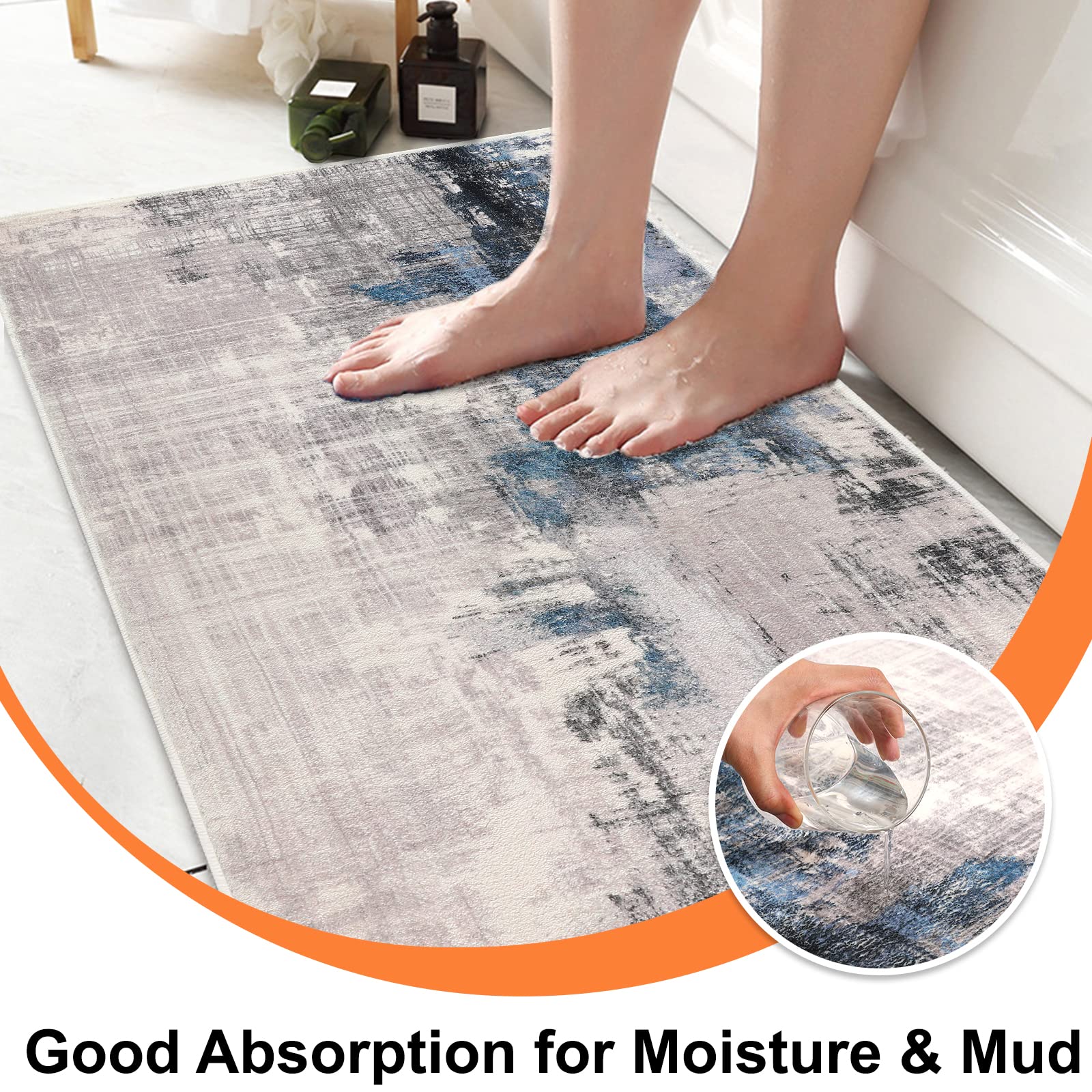CRISTGEE Door Mat, Front Indoor Door Mat Faux Wool Non-Slip Entryway Rug Absorbent Abstract Throw Rug for Indoor Entrance Hallway Laundry Room, High Traffic Areas, 20X32 Inches, Gray Washable