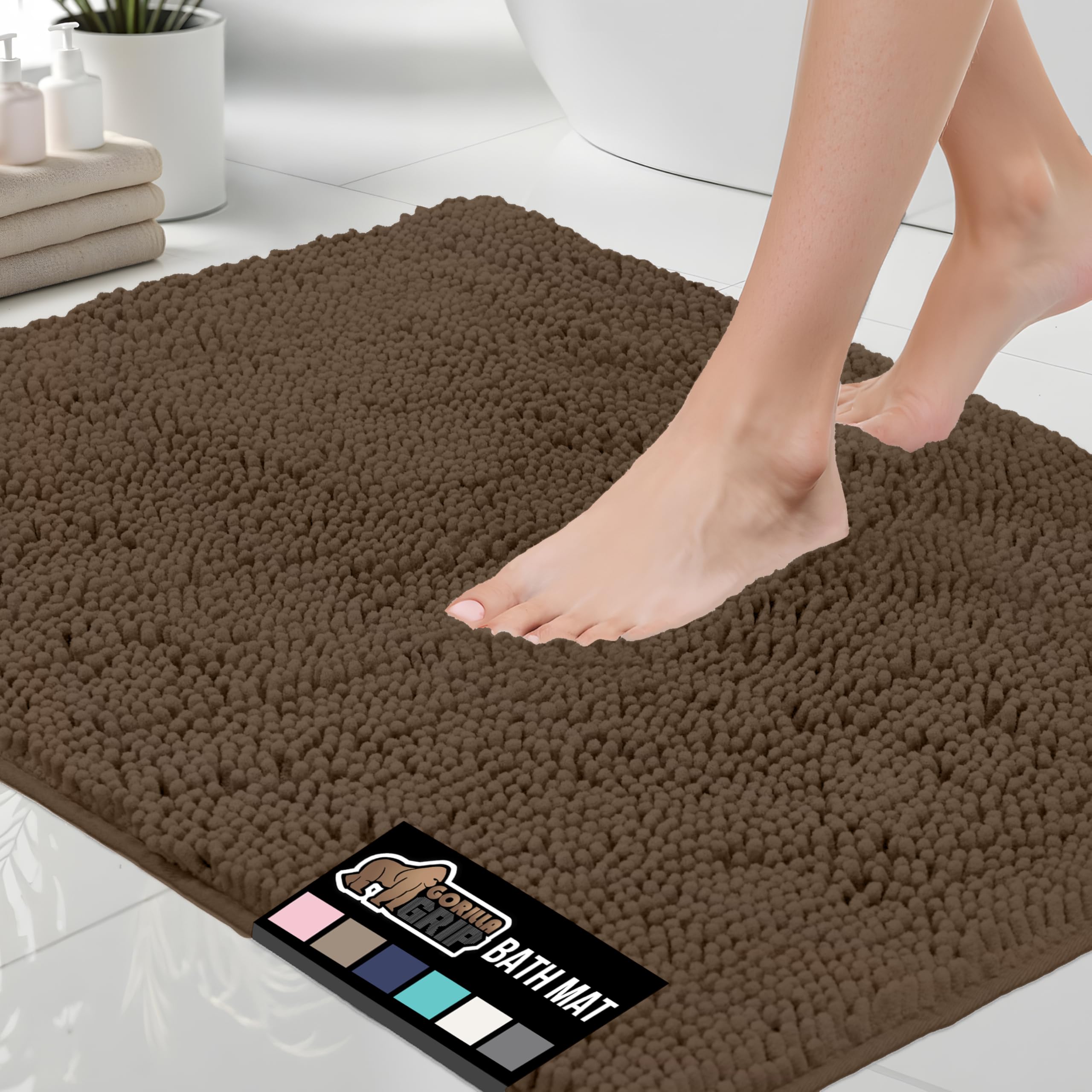 GORILLA GRIP Bath Rug Mat, Thick Soft Absorbent Chenille, Quick Dry Microfiber Mats, Rubber Backing Washable Shower Floor Rugs, US Designed Bathroom Bathmat Home Decor Accessories, 24x17, Grey
