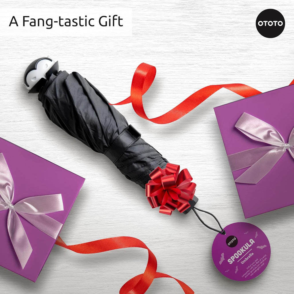 OTOTO NEW! Spookula Vampire Folding, Collapsible, Umbrella, Unique, Goth Accessories, NEW Jack-o-Cup Glass Cups with Lid and Straws - Glass Coffee Tumbler with Straws