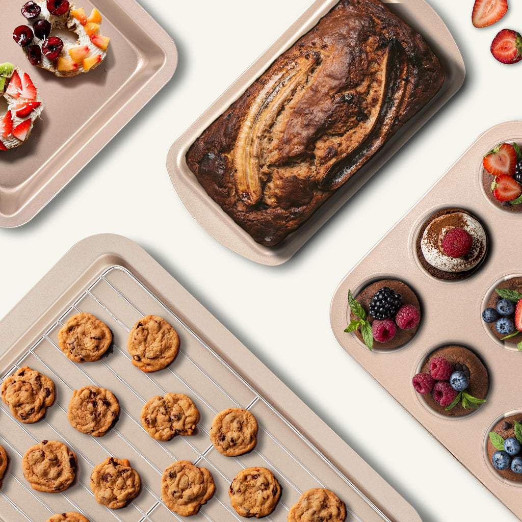 KITESSENSU Baking Pans Sets, Nonstick Bakeware Sets 7-Piece with Round/Square Cake Pan, Loaf Pan, Muffin Pan, Cookie Sheet, Roast Pan, Cooling Rack, Carbon Steel Bake Set