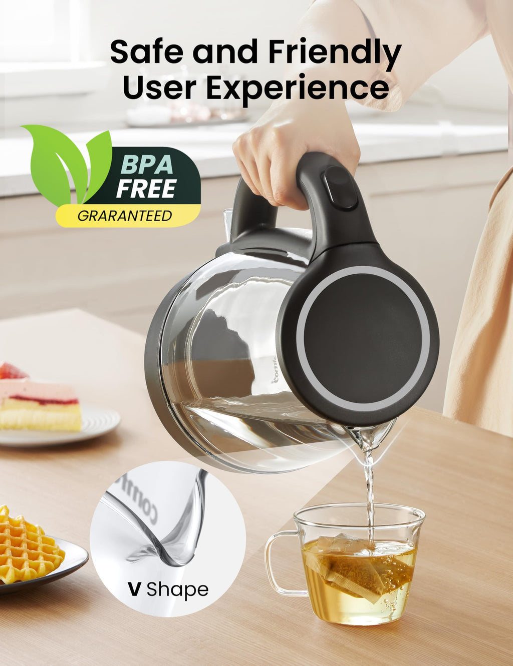 COMFEE' Stainless Steel Electric Kettle, 1.7 Liter Tea Kettle Electric & Hot Water Kettle, 1500W Fast Boil with LED Light, Auto Shut-Off and Boil-Dry Protection