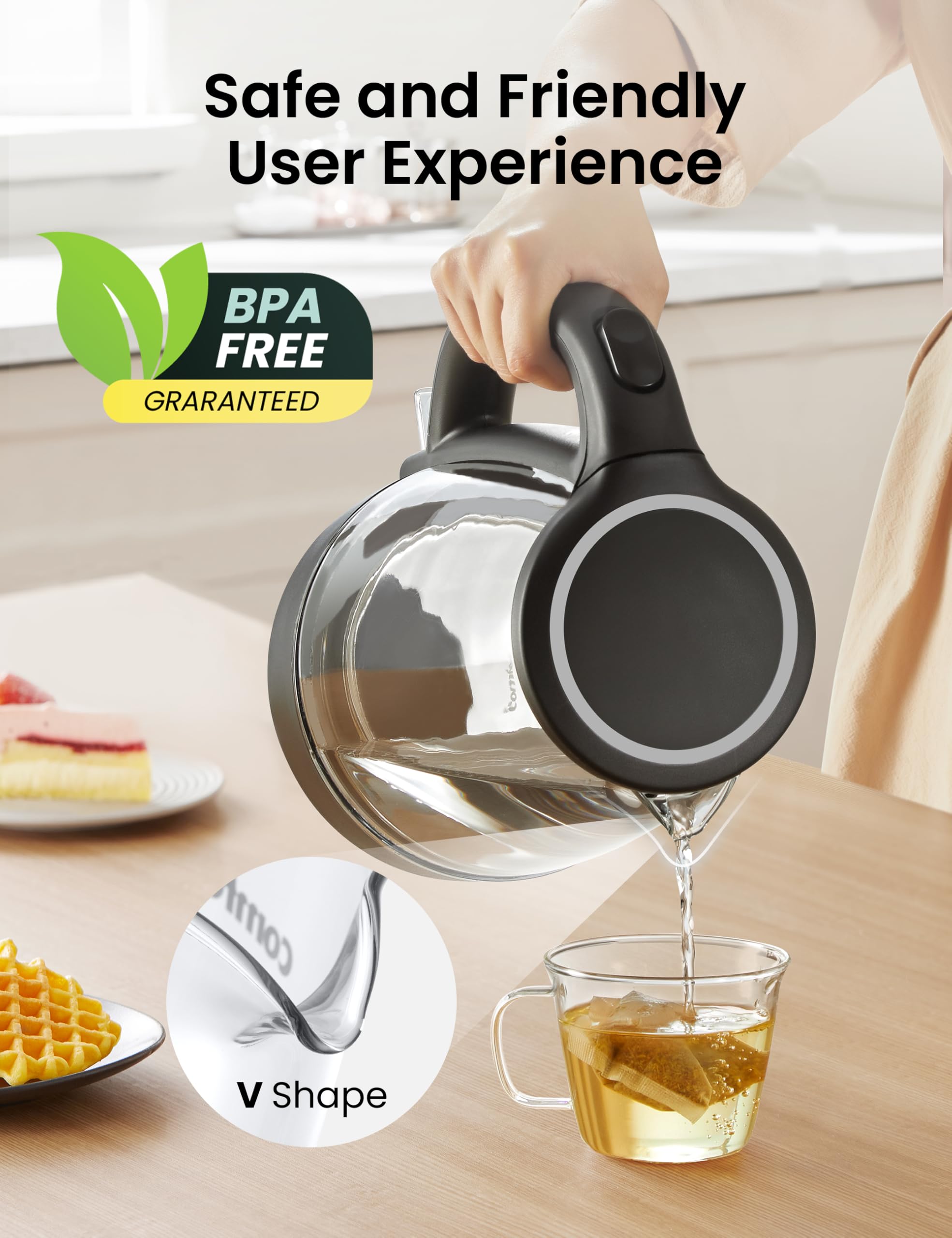 COMFEE' Stainless Steel Electric Kettle, 1.7 Liter Tea Kettle Electric & Hot Water Kettle, 1500W Fast Boil with LED Light, Auto Shut-Off and Boil-Dry Protection