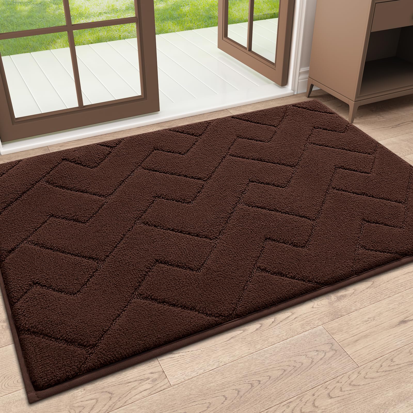 OLANLY Indoor Door Mat, 32x20, Dirt Resistant and Absorbent, Sturdy Non-Slip Rubber Backing, Easy to Clean, Washable Low-Profile Doormat for Entryway, Grey