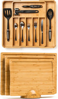SMIRLY Premium Kitchen Bundle: Silverware Drawer Organizer & Durable Bamboo Cutting Board - Home Organization and Food Preparation