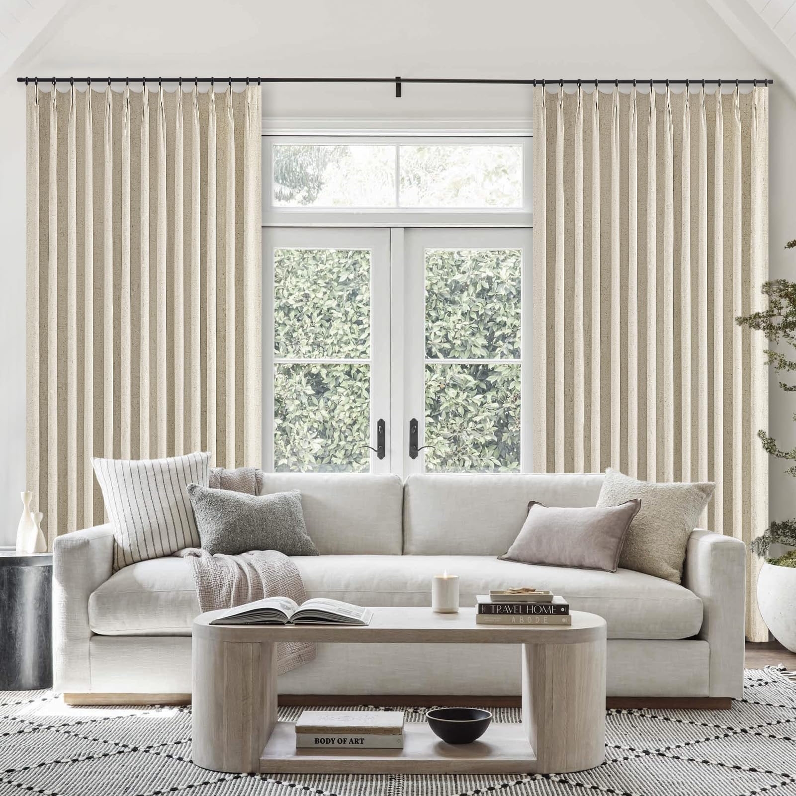 Topfinel Extral Wide Curtains, Pinch Pleated 100% Blackout Linen Drapery Panels with Hooks, Pinch Pleat Drapes for Patio Sliding Door Large Window Living Room Track, 72" Wx96 L 2 Panel