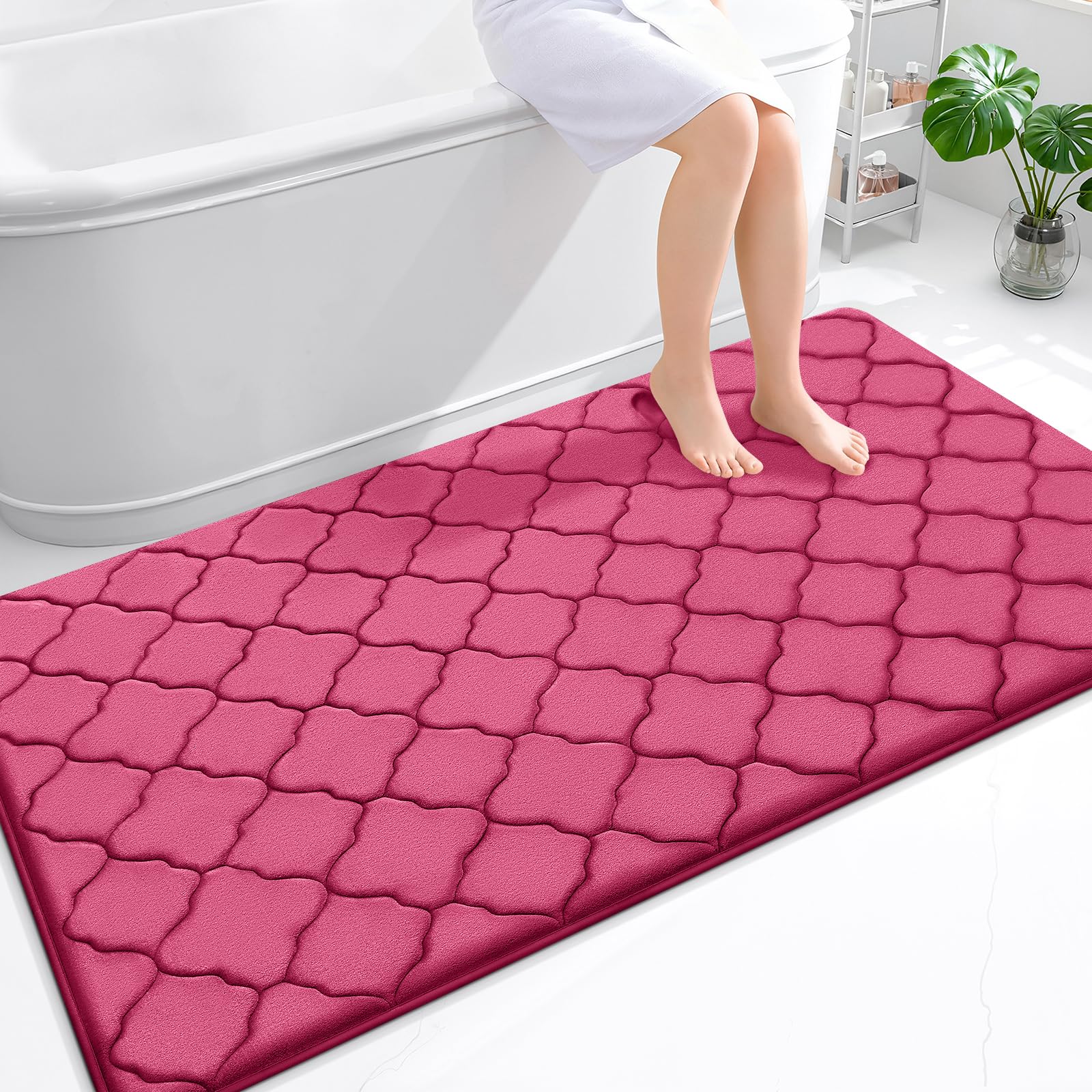 OLANLY Memory Foam Bath Mat Rug 24x16, Ultra Soft and Absorbent Bathroom Rugs, Non-Slip, Comfortable, Machine Washable Bath Carpet for Bathroom Floor, Tub, Shower and Home Decor Accessories, Black