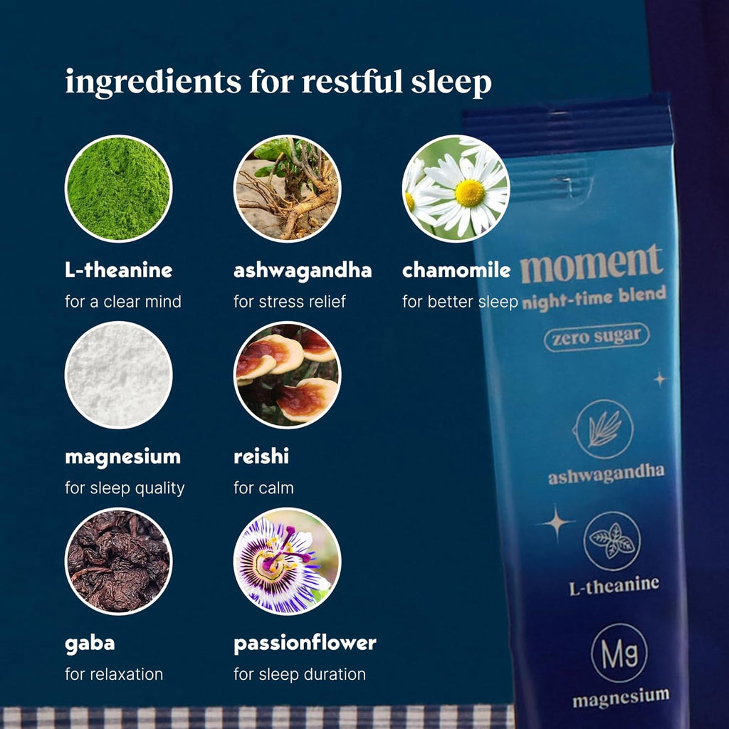 Moment Sleep Powder (Shark Tank) | Hot Chocolate | Melatonin Alternative | 0 Sugar | Low Calorie | Mushroom Drink | Adaptogens, Reishi, GABA, Magnesium, Chamomile | Keto | Dairy Free | 15 Servings