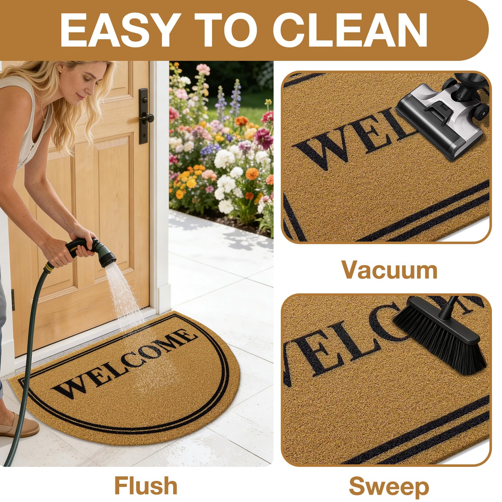 OLANLY Front Door Mat, Low Profile Doormat, Stain and Fade Resistant, Easy to Clean, for Indoor and Outdoor Entrances, Patio Porch or Entryway, Brown (30x17 Inch, Home Sweet Home)