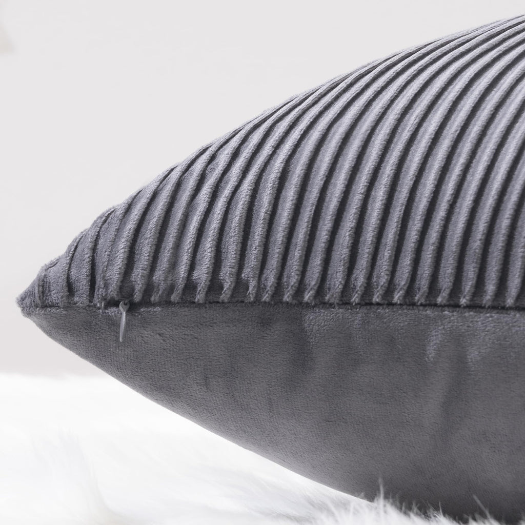 YCOLL Navy Blue Pillow Covers 18x18 Set of 2 Velvet Striped Pattern - Soft Throw Pillows for Home Decor, Luxury Decorative Pillow Covers for Couch, Bed,Living Room