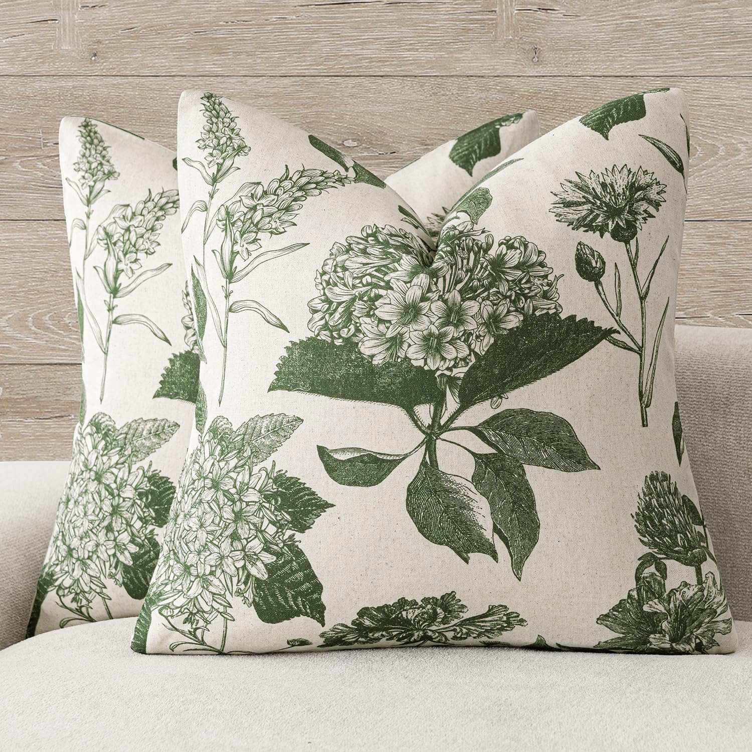 Foindtower Set of 2 Linen Floral Vintage Throw Pillow Covers Neutral Accent Print Decorative Cushion Covers Farmhouse Boho Home Decor for Sofa Chair Couch Bedroom Living Room,18×18 Inch,Blue