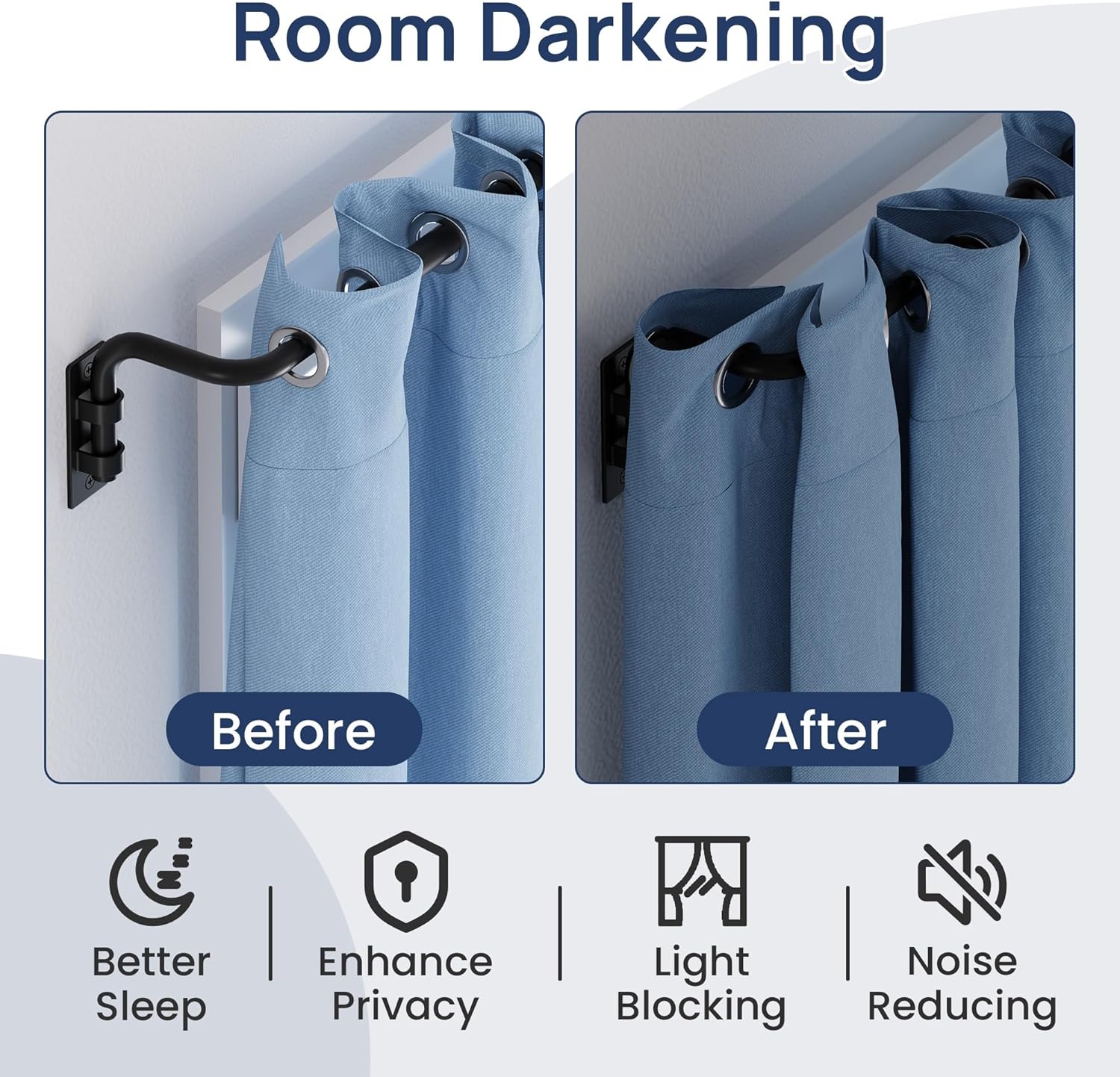 ENJOYBASICS Blackout Curtain rod for windows 48 to 84, 5/8 in Wrap Around Curtain Rods for Bedroom, Living Room, Adjustable from 30 to 86 Inches, Matte Black