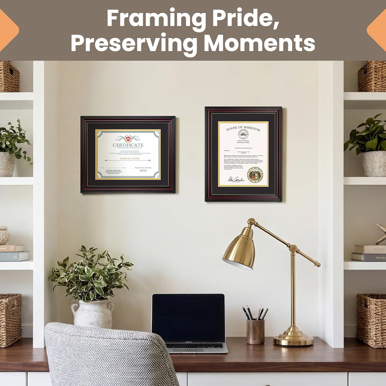 upsimples Diploma Frame 8.5 x 11 with Mat, Certificate Degree Document Frame, Displays Diploma Frame 11x14 without Mat, Classic Wood Grain with Gold Beading, Includes Black & Gold Mats, 1 Pack