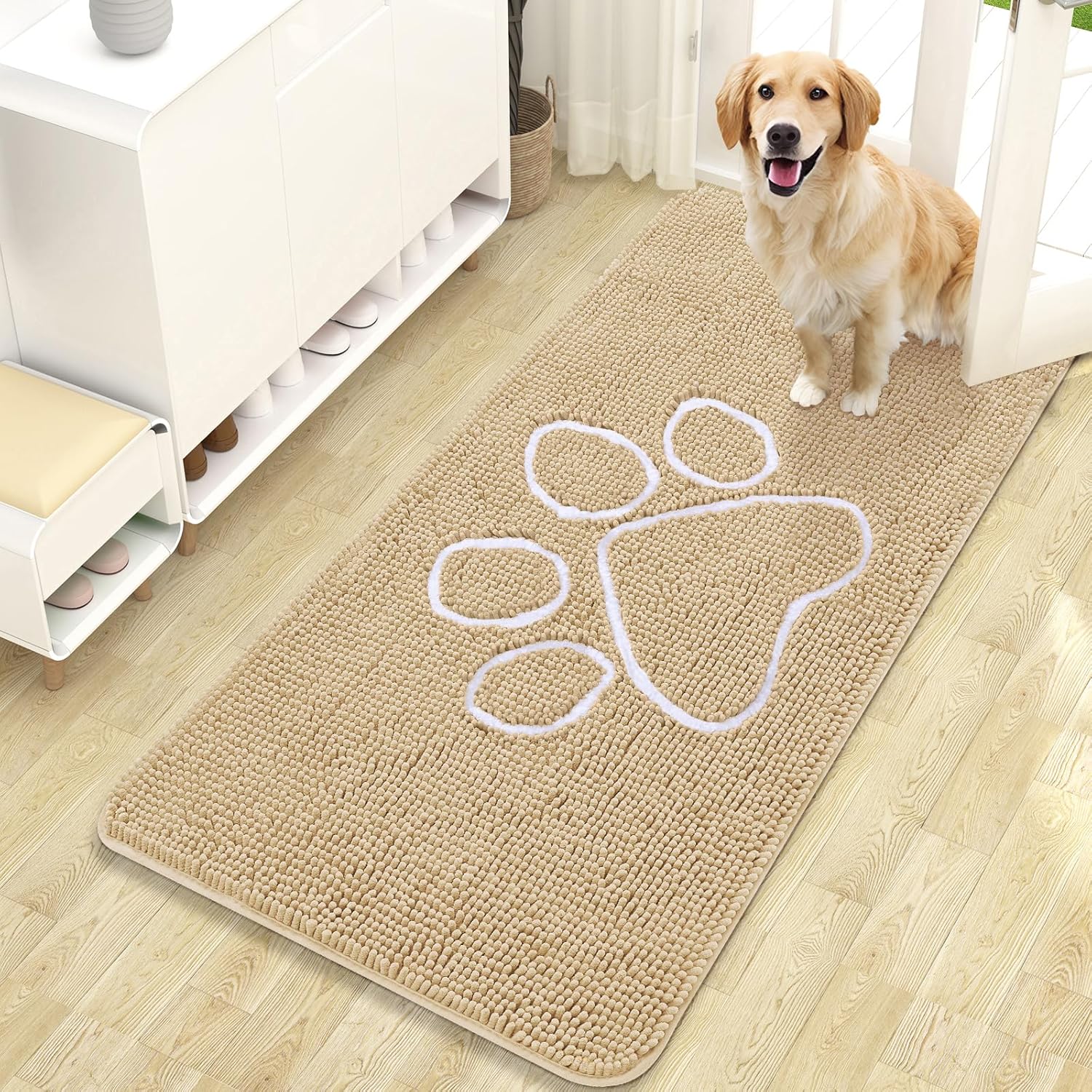 OLANLY Dog Door Mat for Muddy Paws 48x30, Absorbs Moisture and Dirt, Absorbent Non-Slip Washable Doormat, Quick Dry Chenille Mud Mat for Dogs, Entry Indoor Entryway Carpet for Inside Floor, Grey