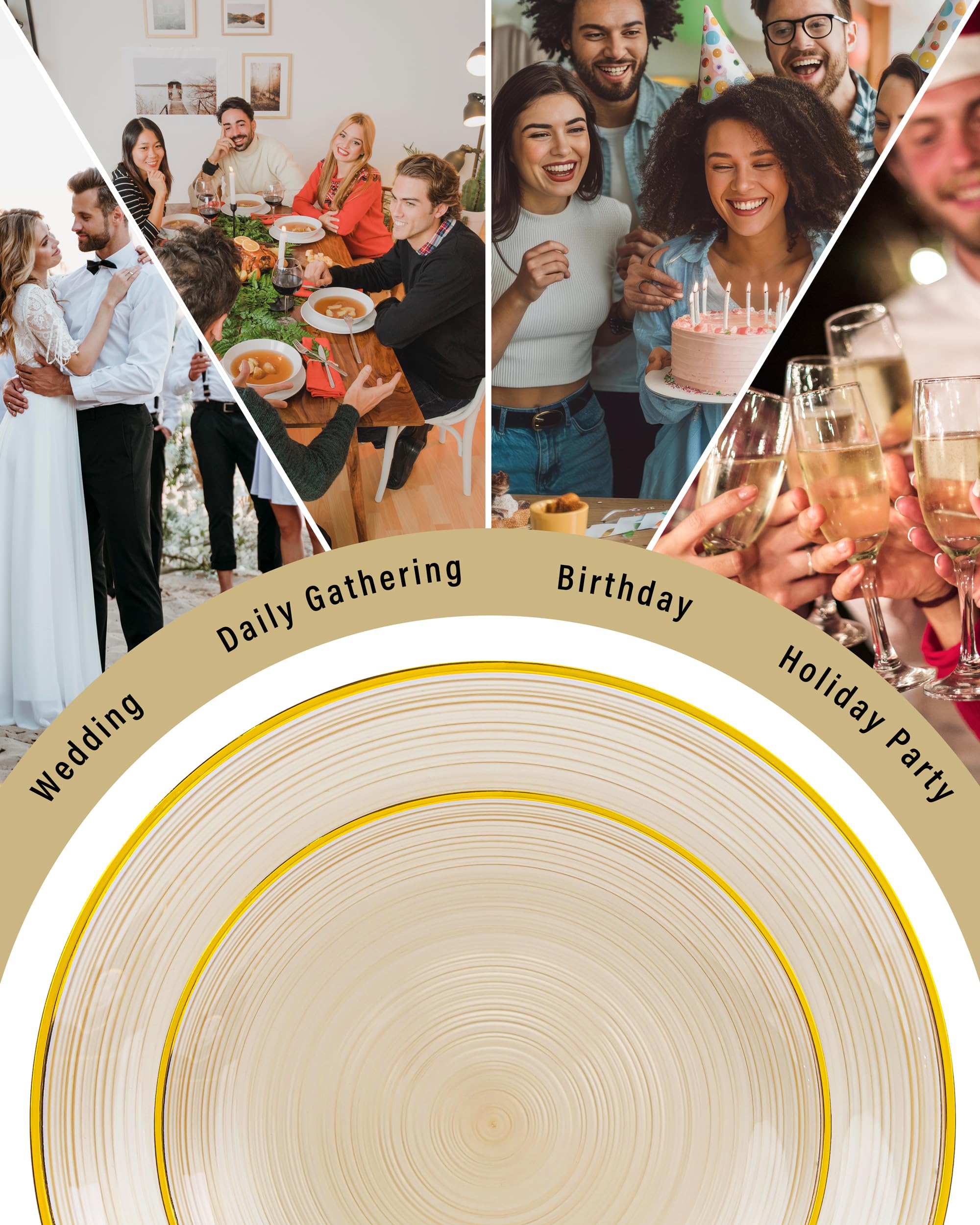 Morejoy 60Pcs Brown Plastic Plates,Brown Disposable Plates With Gold Rim, Gold Party Dinnerware Set Include 30 Dessert plates,30 Dinner plates for Party & Wedding