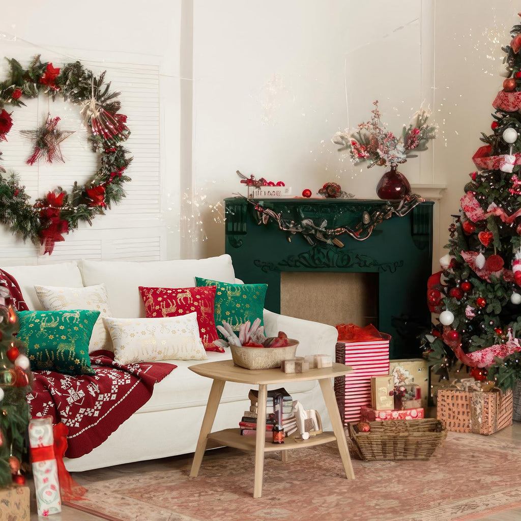 Topfinel Christmas Pillow Covers 18x18 Set of 2,Xmas Cream Velvet Snowflake Reindeer Decorative Pillow Case Winter Holiday Decor for Home Couch,White and Gold