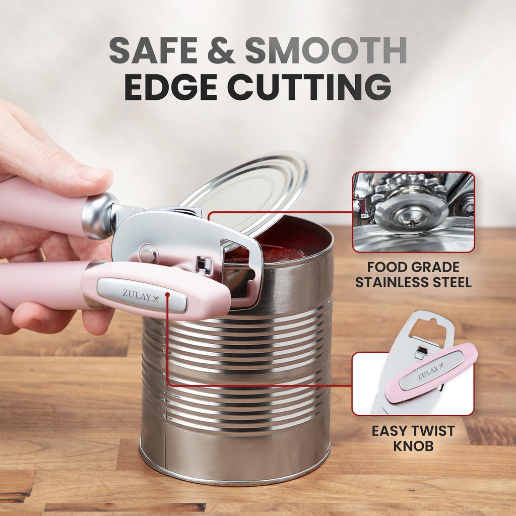 Zulay Kitchen COMFY™ Can Opener Manual with Bottle Opener - Rust Proof Stainless Steel Manual Can Opener With Turn Knob & Comfy Soft Grip Handles - Black