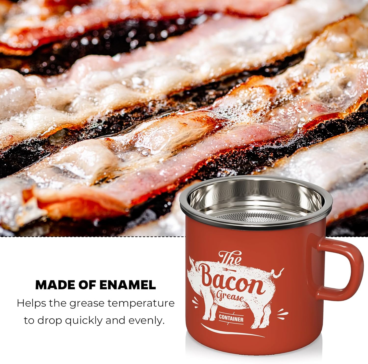Black Meat Chopper and 15OZ Mini Red Bacon Grease Container