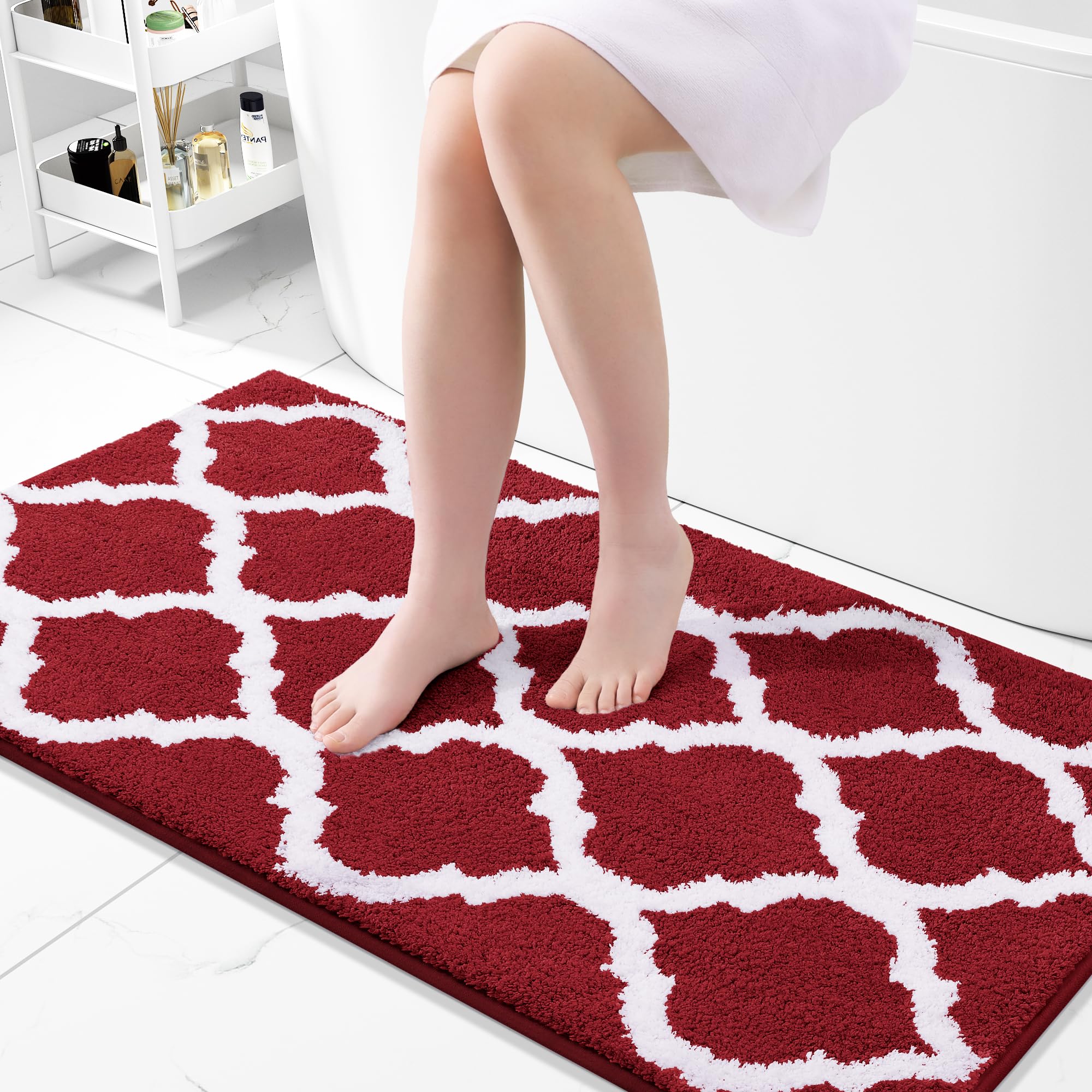 OLANLY Bathroom Rugs 24x16, Soft and Absorbent Microfiber Bath Rugs, Non-Slip Shaggy Shower Carpet, Machine Wash Dry, Bath Mats for Bathroom Floor, Tub and Shower, Grey