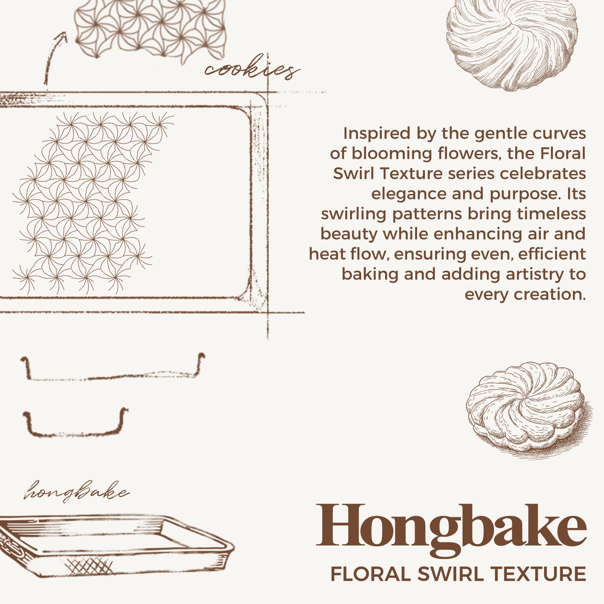 HONGBAKE Nonstick Baking Sheet Pan Set of 3, Cookie Sheets for Oven, Non-Toxic Half/Quarter/Jelly Roll Pans with Floral Swirl Texture, Heavy Duty 0.8mm Thick Oven Trays for Cooking, Dark Gray