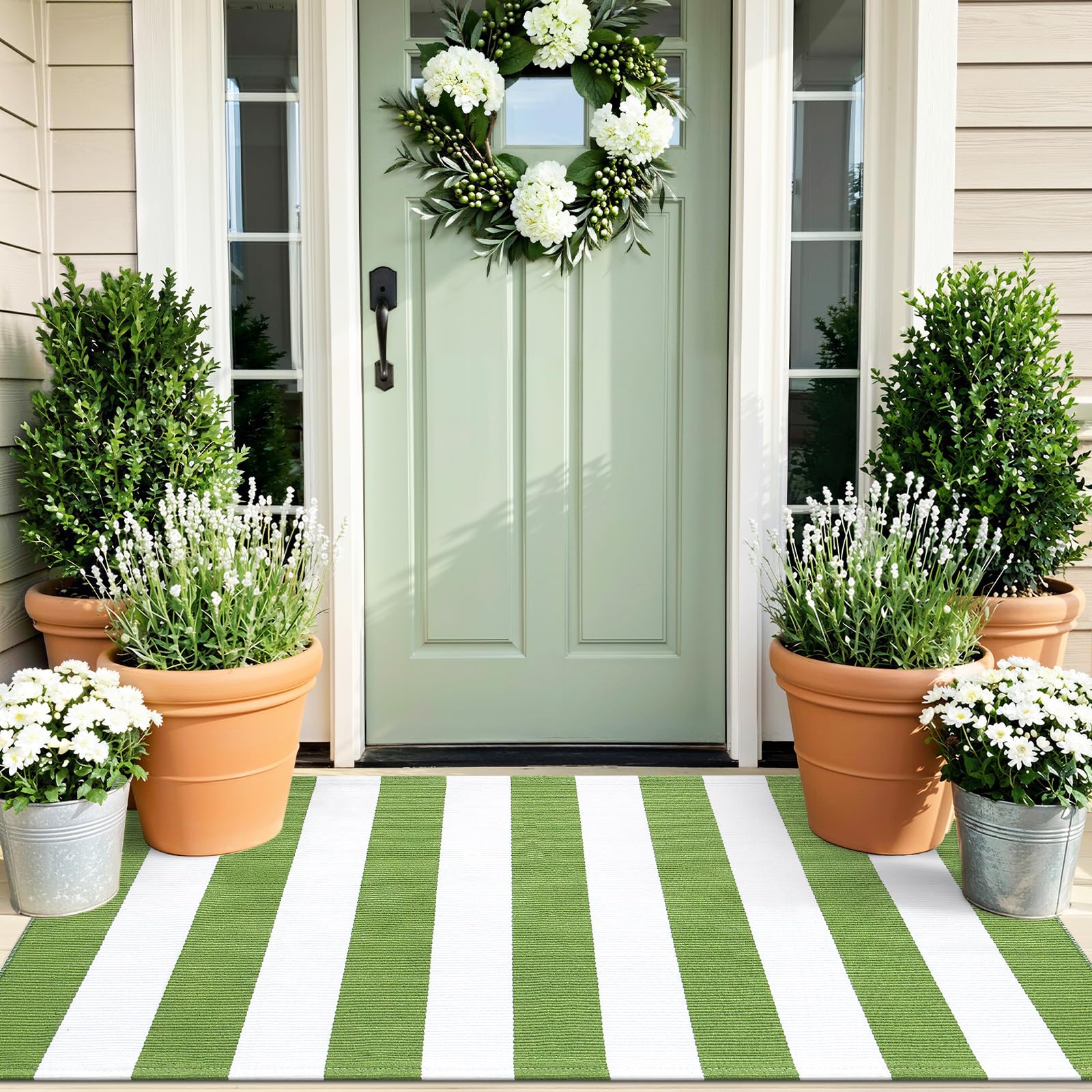OLANLY Black and White Striped Rug 2'4" x 3'7" (27.5" x 43") – Washable Cotton Indoor Outdoor Doormat for Front Door, Entryway, Kitchen, Porch, Patio Decor