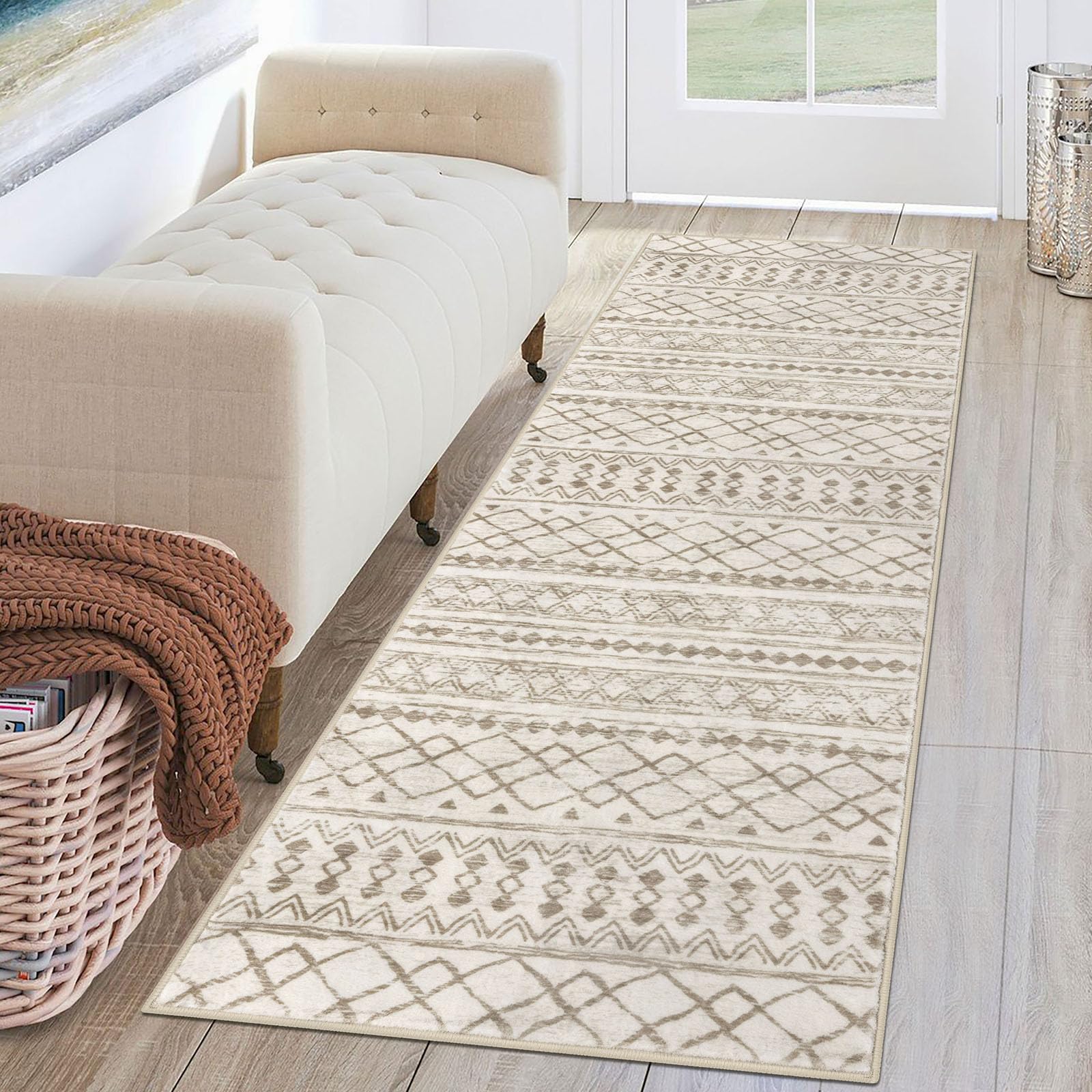 KUTA Washable Non-Slip Rugs for Entryway 2x3, Grey Moroccan Boho Small Area Rug, Ultra Soft Vintage Geometric Low-Pile Indoor Door Mat Floor Carpet for Indoor, Entrance, Kitchen, Bathroom, Bedroom