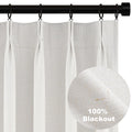 Topfinel Pinch Pleated Curtains 96 Inch Long, 100% Blackout Thermal Insulated Natural Linen Pinch Pleat Viral Drapes with Hooks Rings 2 Panel Sets, Neutral Beige Ivory 8FT Back Tab Window Curtains