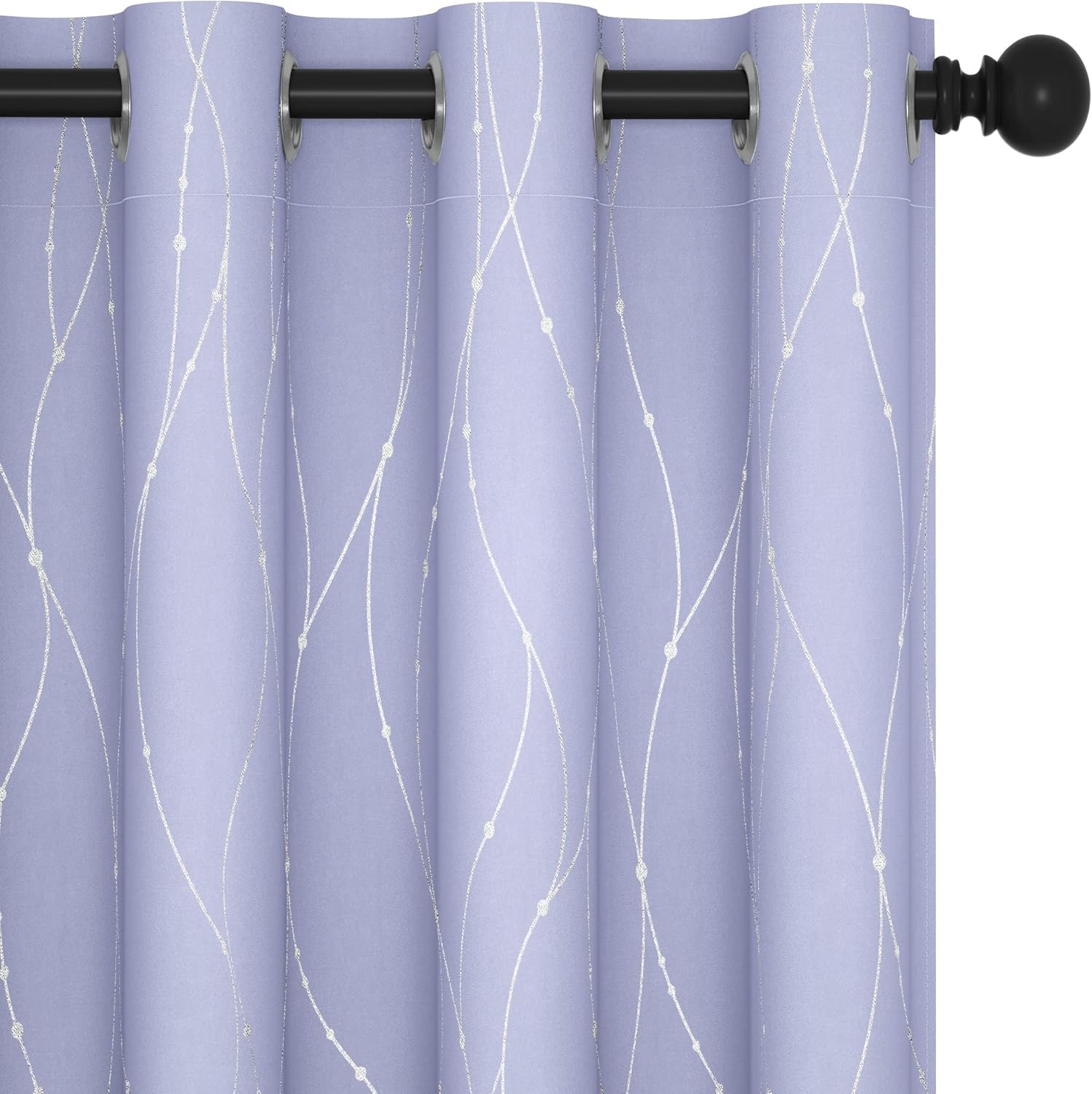 Deconovo Blackout Curtains, Grey Curtain, Thermal Insulated Soundproof Curtain Drapes, Wave Dot Foil Print, 52 x 84 Inch, 2 Panels, Machine‑Washable Privacy Window Drape for Bedroom Living Room Office