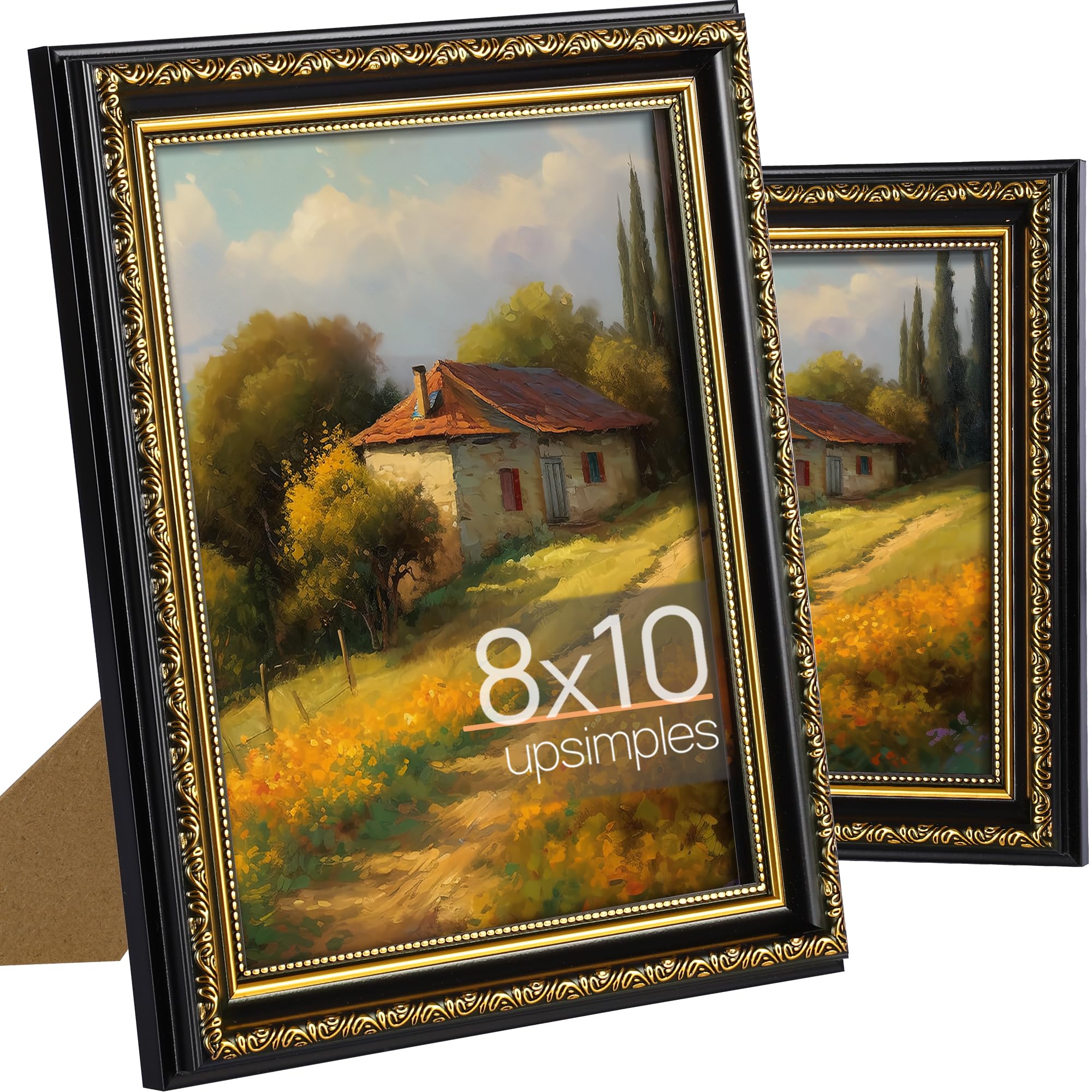 upsimples 5x7 Picture Frame with Real Glass, Ornate Vintage 5 x 7 Photo Frames for Wall Decor or Tabletop Display, Gold, 2 Pack