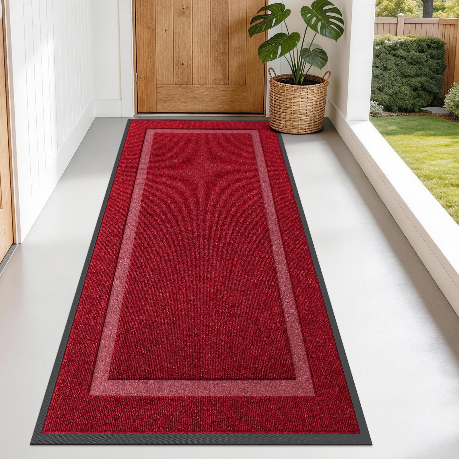 OLANLY Front Door Mat Indoor Outdoor Entrance, Waterproof All-Season, All-Weather Doormat, Sturdy Natural Rubber, Fade Resistant, Low Profile, Easy Clean Patio Porch Entryway Mat, 29.5x17, Black