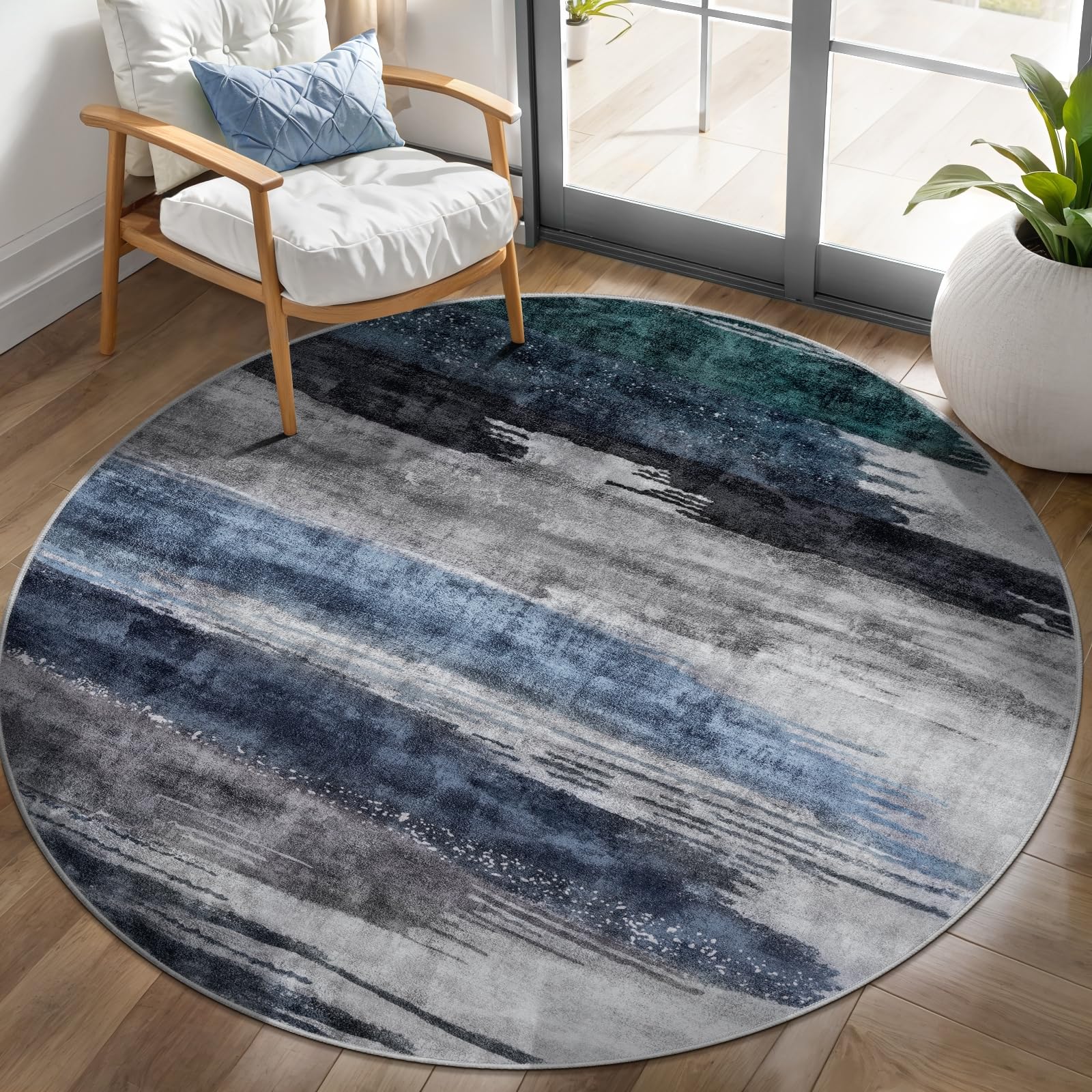 Ciicool Modern Abstract Area Rug 2x3 Washable Small Entryway Rug, Non-Slip Low Pile Throw Rug, Foldable Kitchen Bathroom Rugs, Blue Grey Floor Carpet for Entrance Living Room Bedroom Indoor Doormat