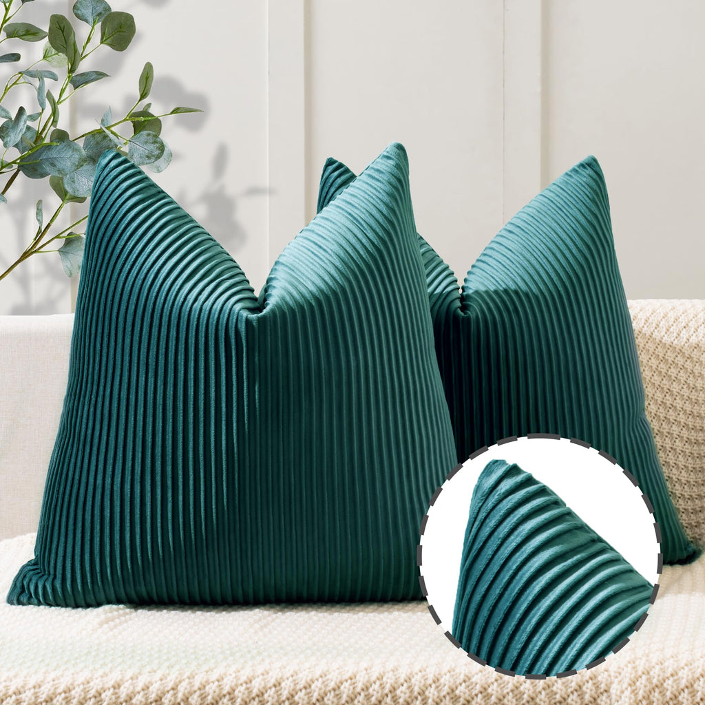 YCOLL Navy Blue Pillow Covers 18x18 Set of 2 Velvet Striped Pattern - Soft Throw Pillows for Home Decor, Luxury Decorative Pillow Covers for Couch, Bed,Living Room