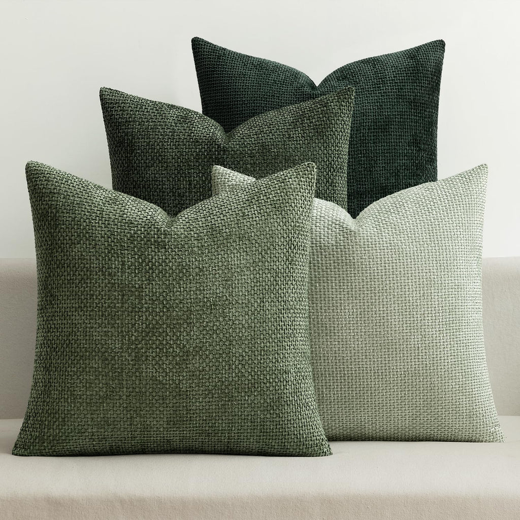 MIULEE Pack of 4 Couch Throw Pillow Covers 18x18 Inch Neutral Blue Soft Decorative Chenille Pillow Covers Farmhouse Accent Cushion Covers for Boho Western Spring Coastal Decor Sofa Bed Living Room