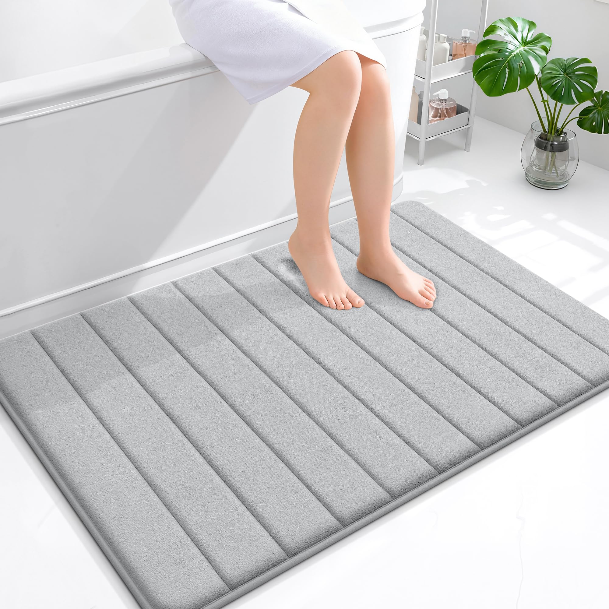 OLANLY Memory Foam Bath Mat 30x20, Super Soft Absorbent Bathroom Rugs, Quick Dry, Machine Washable Shower Floor Rugs, Bathmat Carpet, Bathroom Home Decor Accessories, Grey